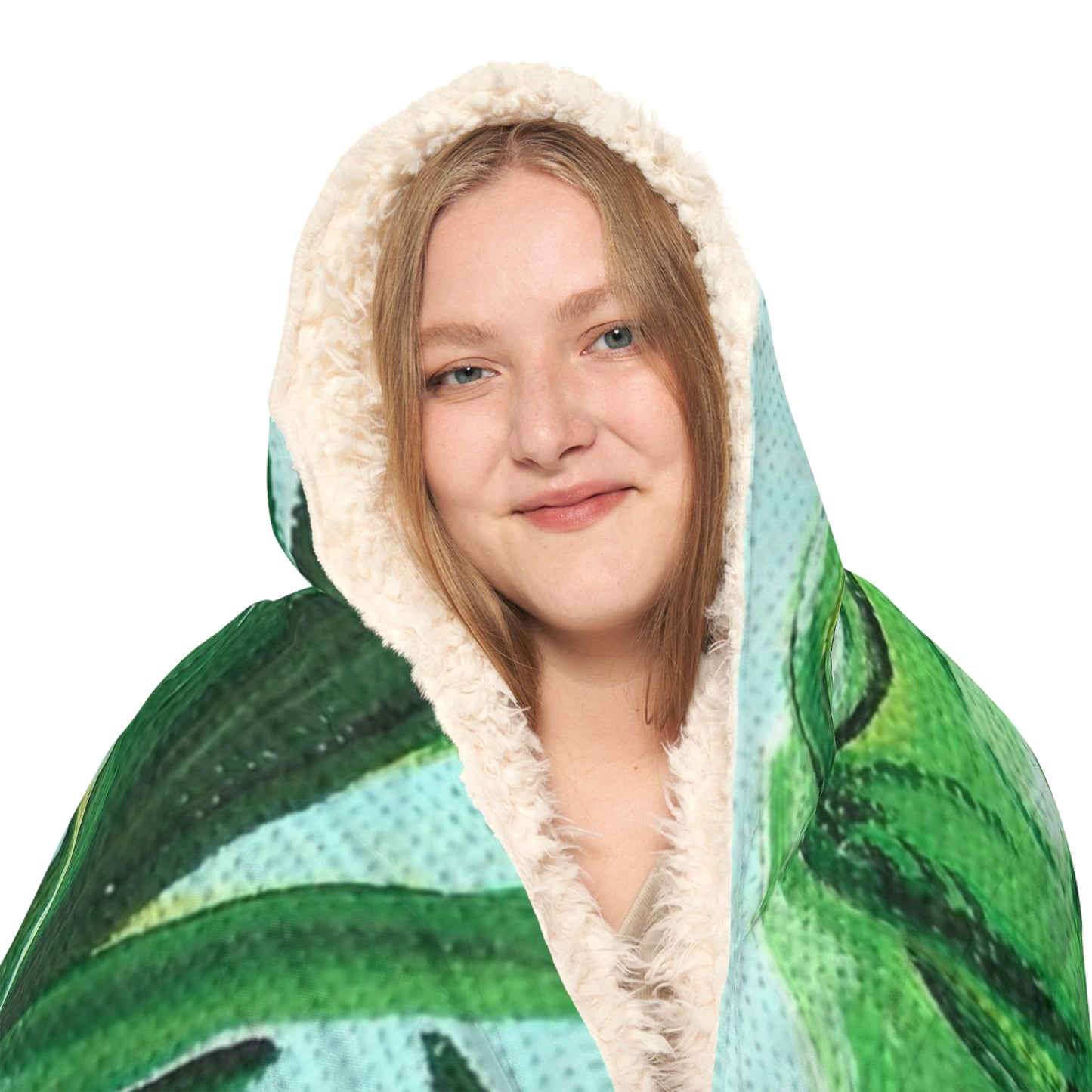 Frog Illustration Snuggle Blanket | Blue Pond Pattern Hooded Throw