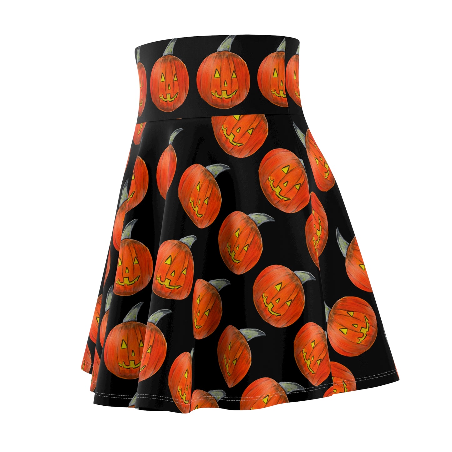 Jack-o'lantern Pattern Skater Skirt, Halloween Fashion, Cute Trendy Casual Women's Skirt, Halloween Costume, Pumpkin Patterned Women's