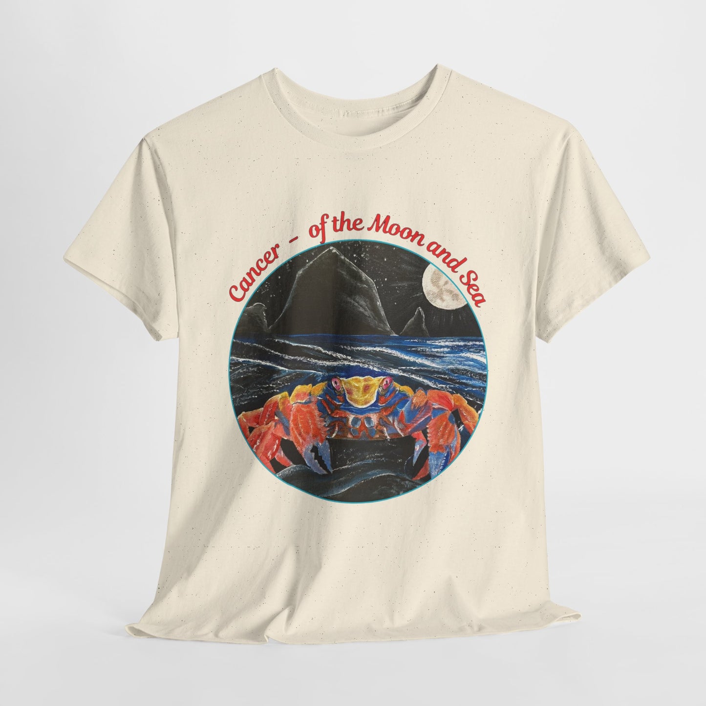 Cancer of the Moon and Sea Heavy Cotton Tee - inspirational colorful zodiac design