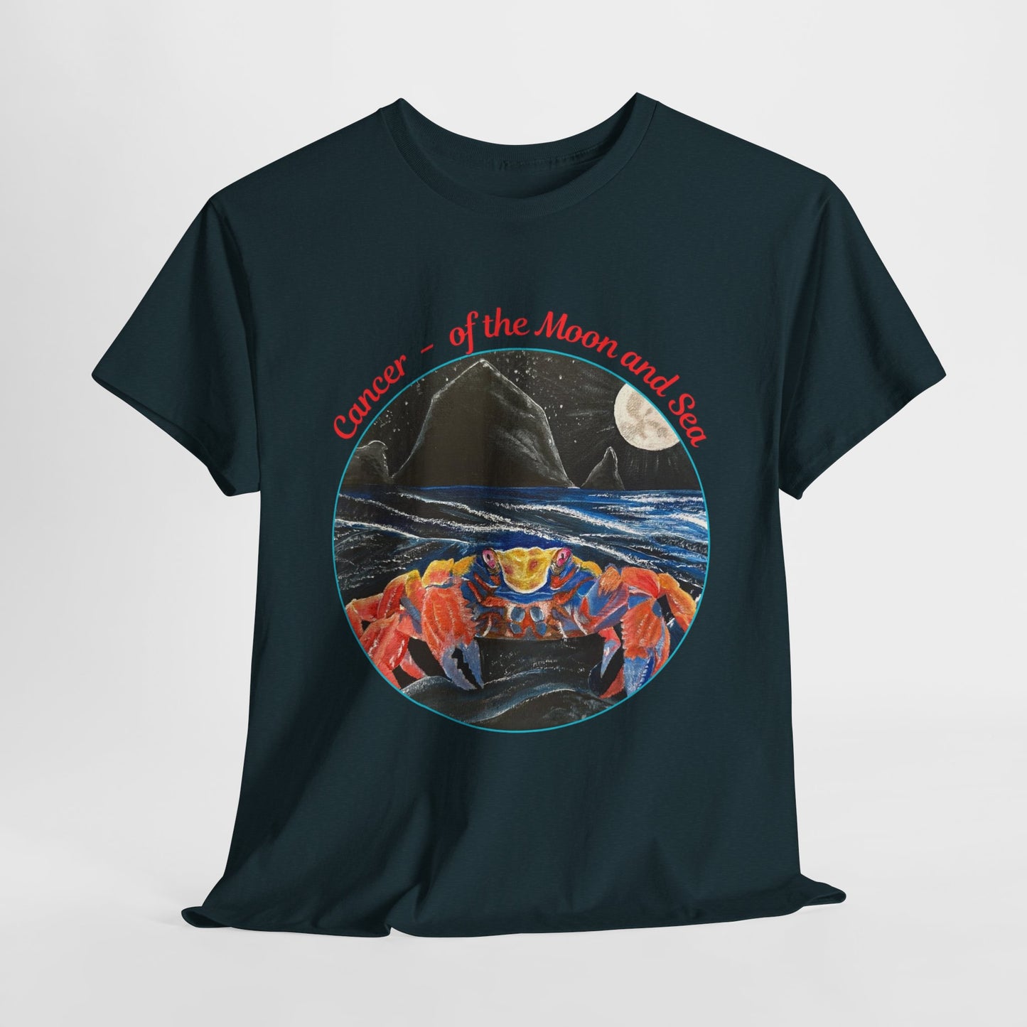 Cancer of the Moon and Sea Heavy Cotton Tee - inspirational colorful zodiac design