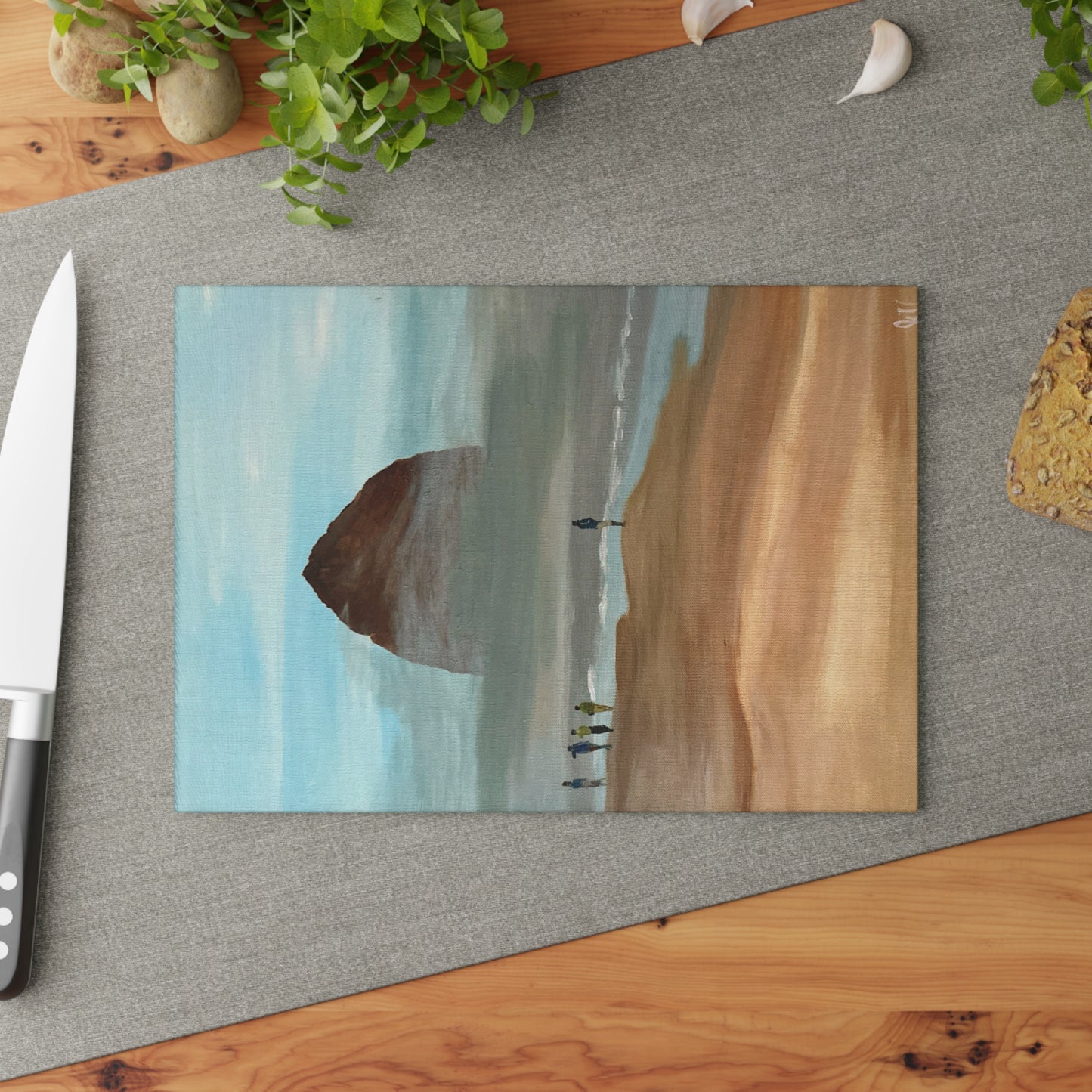 Coastal Glass Cutting Board, Beach Kitchen Decor, Foggy Morning Sea, Coastal Home Gift, Haystack Rock Cutting Board