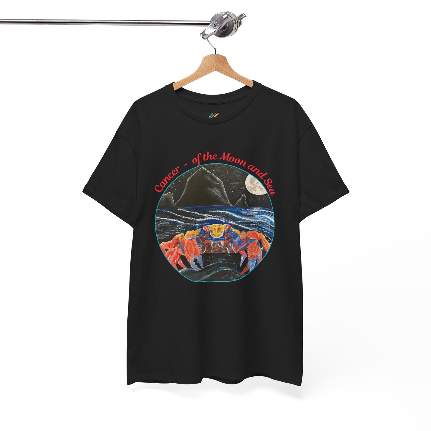 Cancer of the Moon and Sea Heavy Cotton Tee - inspirational colorful zodiac design