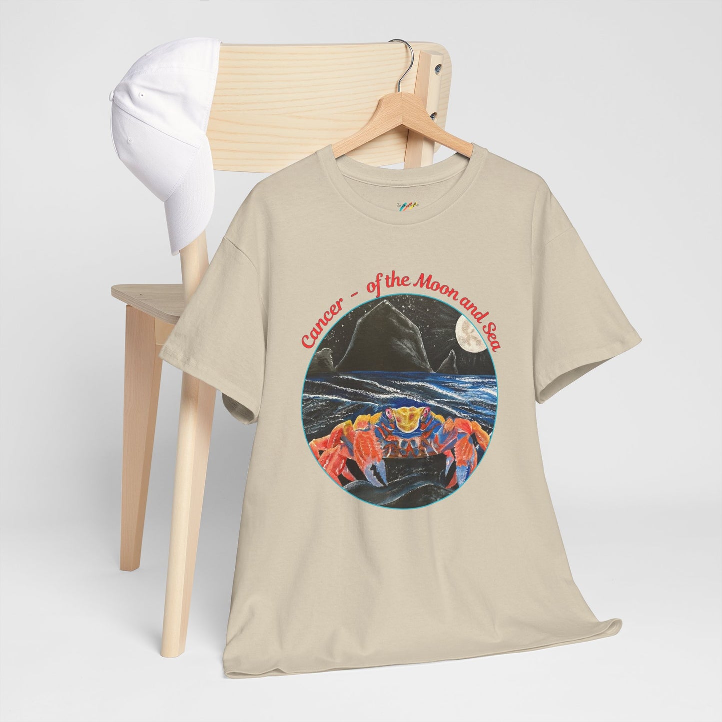 Cancer of the Moon and Sea Heavy Cotton Tee - inspirational colorful zodiac design