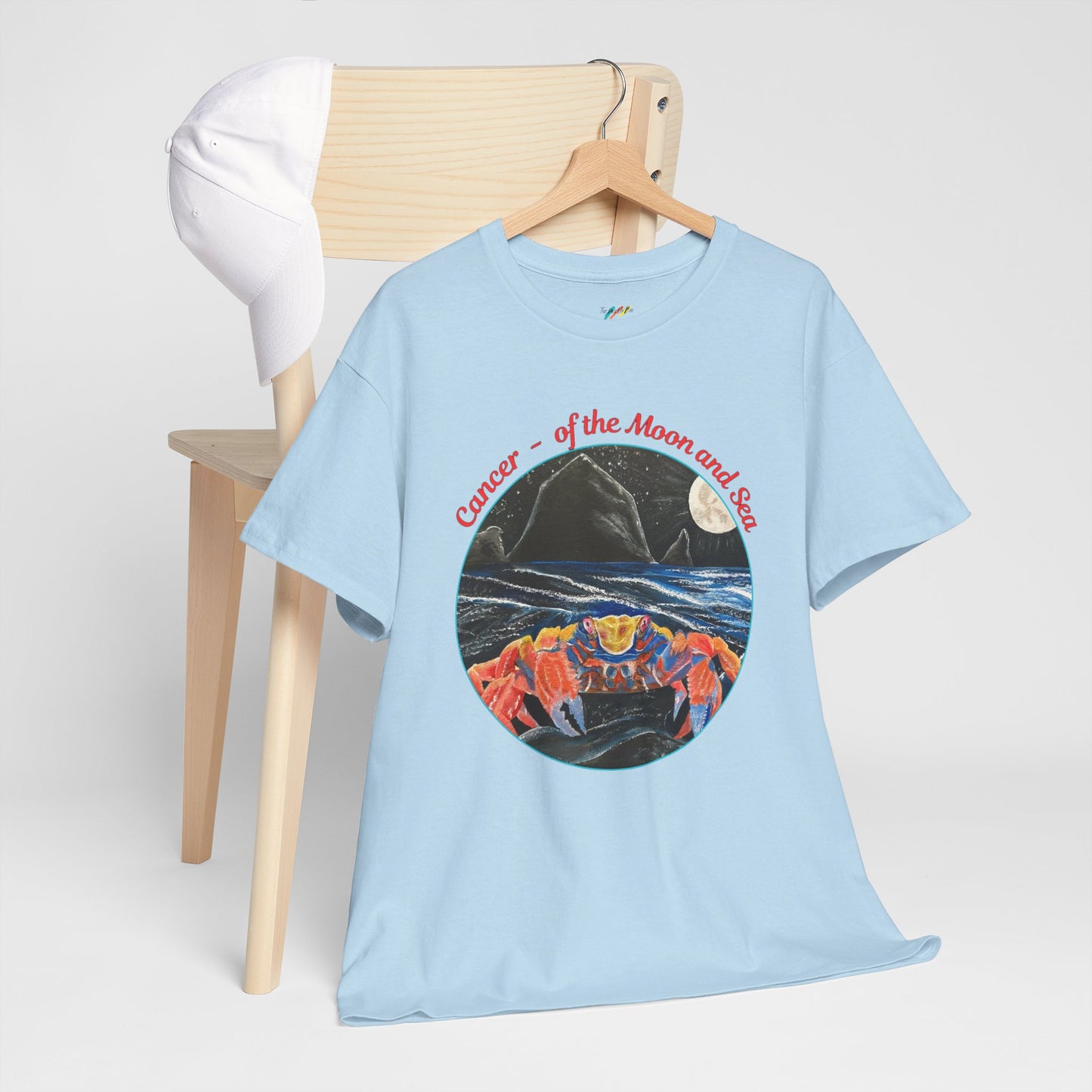 Cancer of the Moon and Sea Heavy Cotton Tee - inspirational colorful zodiac design