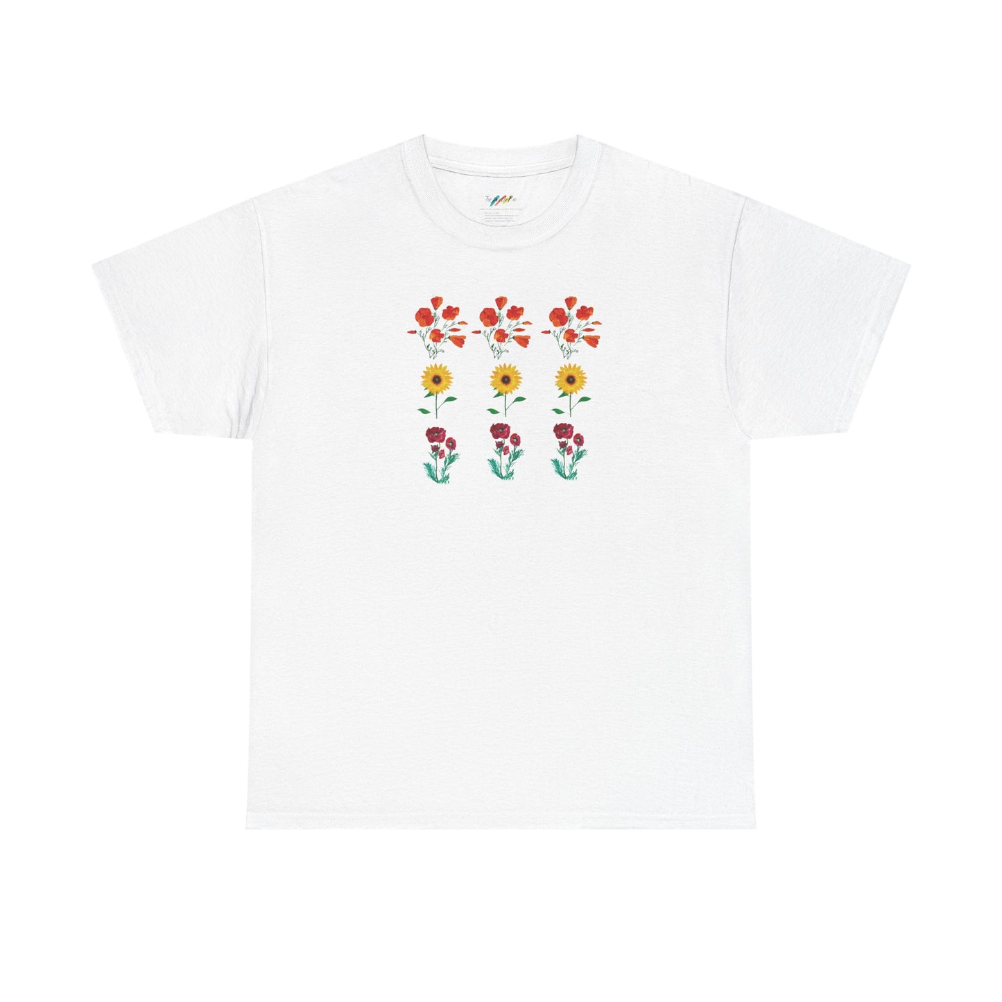 Floral Trio T-Shirt, California Poppies, Sunflowers, Trendy Casual Tee, Unisex Heavy Cotton, Summer Fashion
