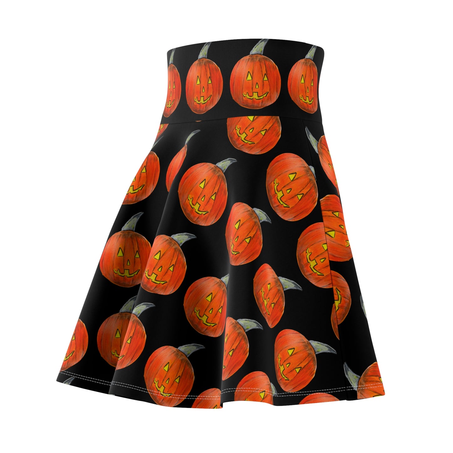 Jack-o'lantern Pattern Skater Skirt, Halloween Fashion, Cute Trendy Casual Women's Skirt, Halloween Costume, Pumpkin Patterned Women's