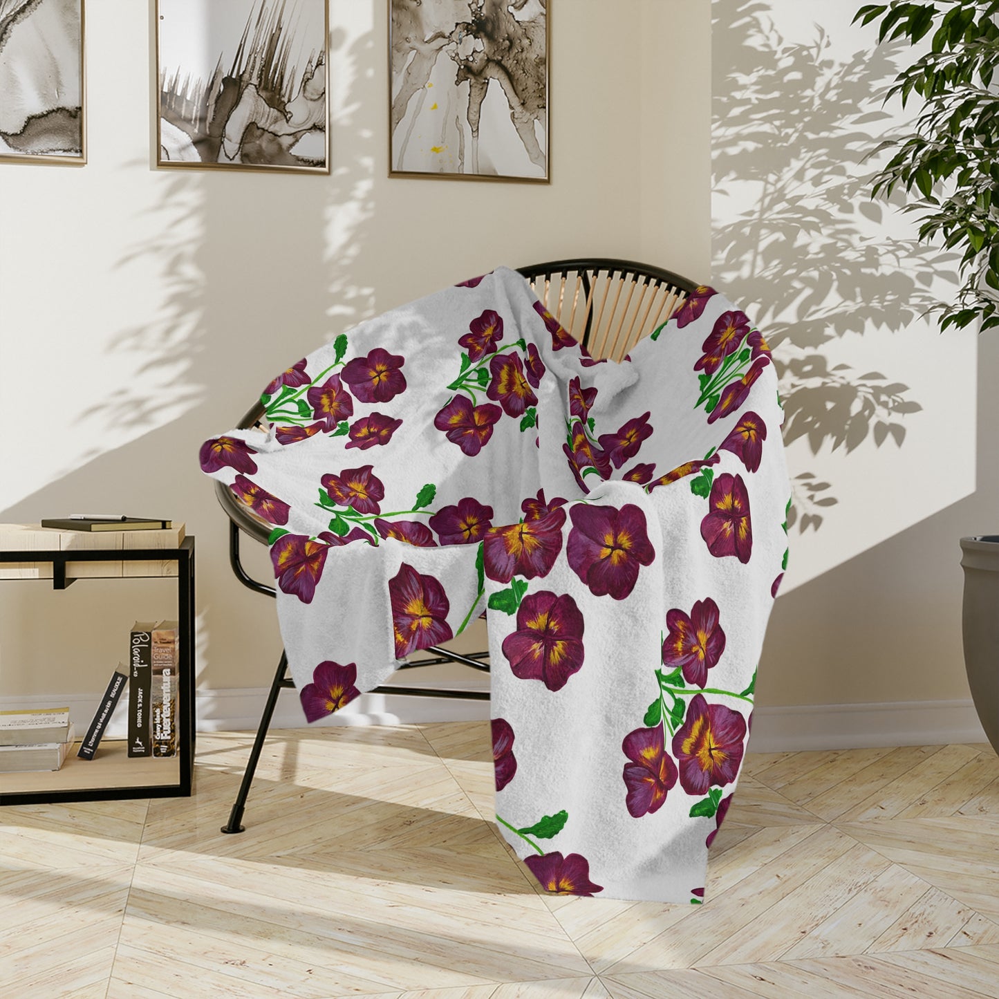 Chic Floral Blanket, painted pansies, Cozy Home Decor, Soft Throw Blanket, Ideal Gift for Women, Living Room Accent, Spring Decor