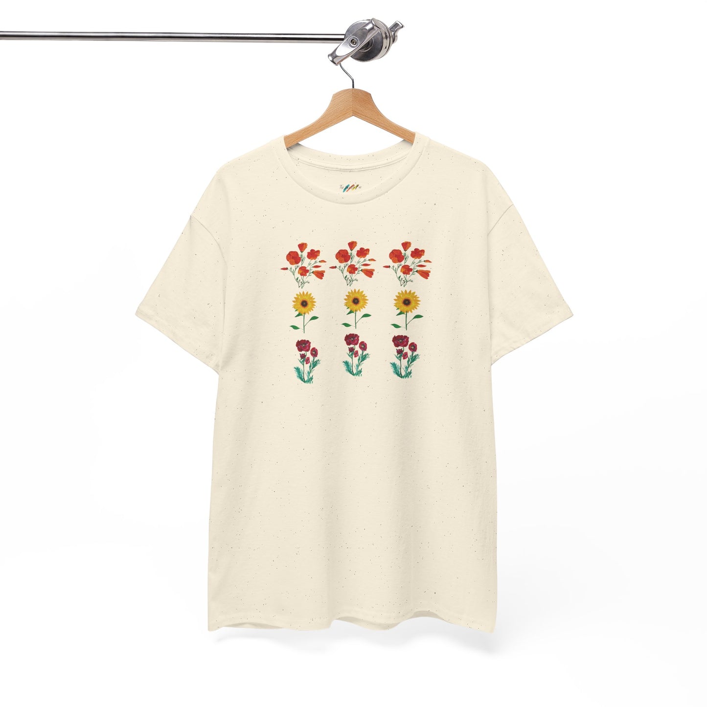 Floral Trio T-Shirt, California Poppies, Sunflowers, Trendy Casual Tee, Unisex Heavy Cotton, Summer Fashion