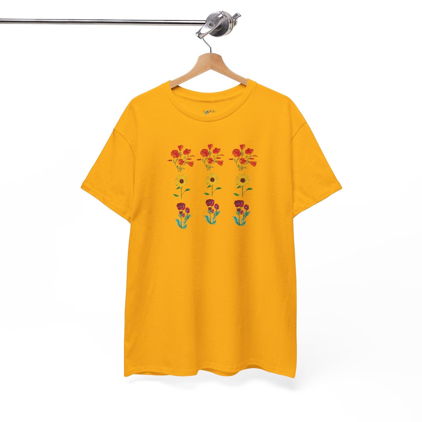 Floral Trio T-Shirt, California Poppies, Sunflowers, Trendy Casual Tee, Unisex Heavy Cotton, Summer Fashion