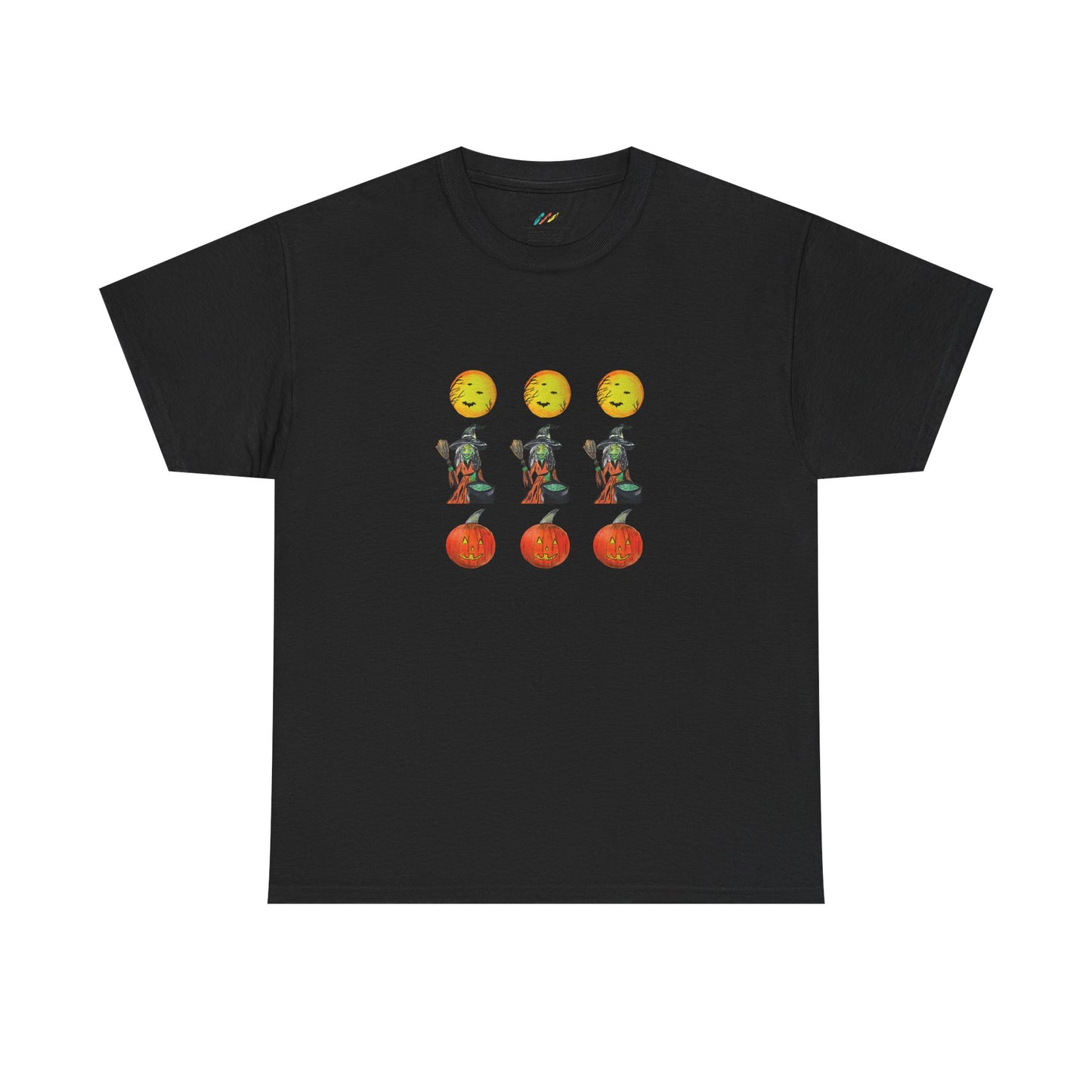 Halloween Tee - Moons, witches, and jacko'lanterns - Unisex Heavy Cotton