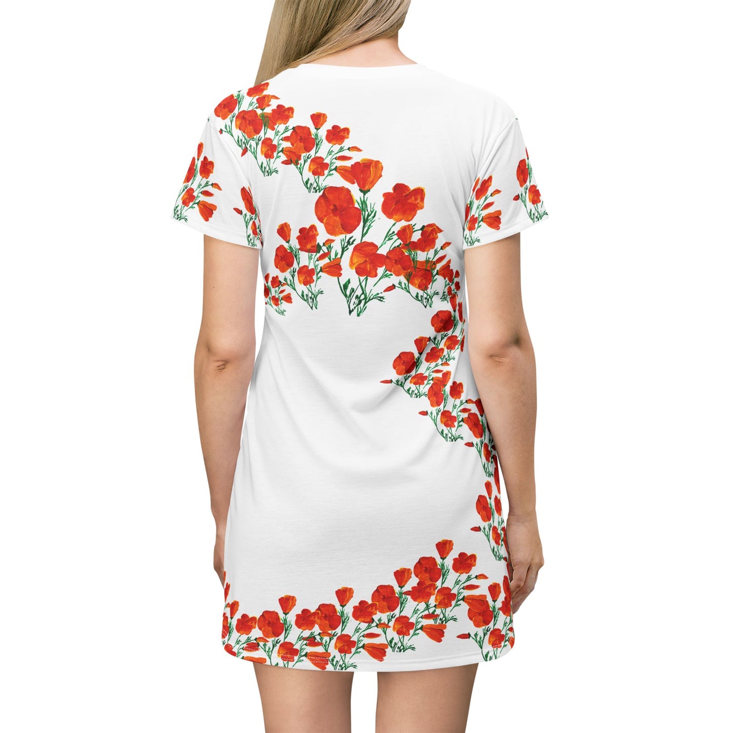 Floral California Poppies T-Shirt Dress