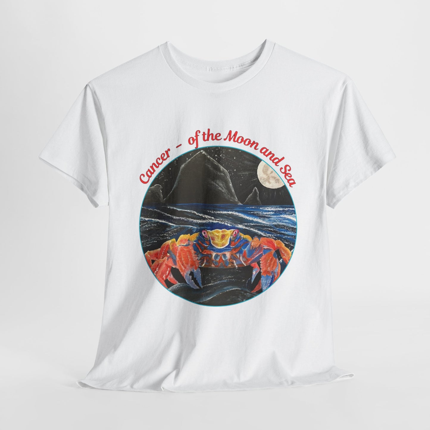 Cancer of the Moon and Sea Heavy Cotton Tee - inspirational colorful zodiac design