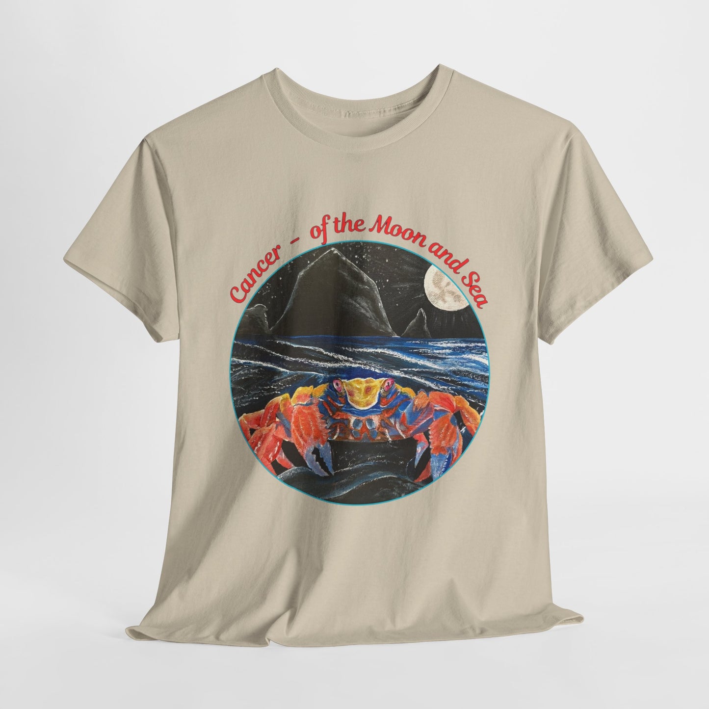 Cancer of the Moon and Sea Heavy Cotton Tee - inspirational colorful zodiac design