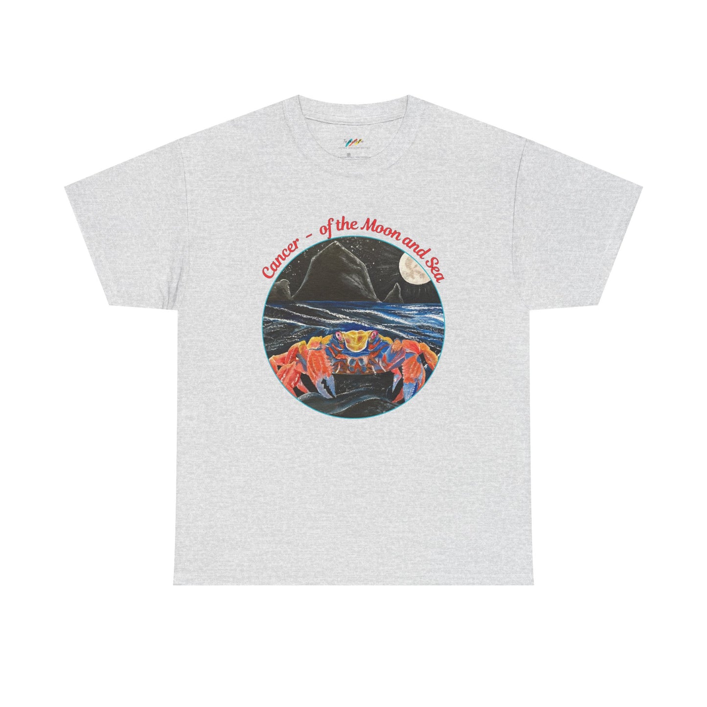 Cancer of the Moon and Sea Heavy Cotton Tee - inspirational colorful zodiac design