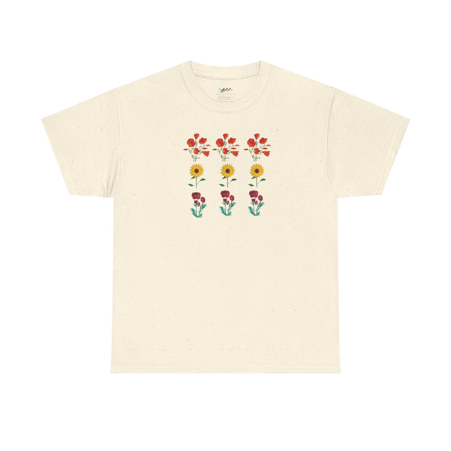 Floral Trio T-Shirt, California Poppies, Sunflowers, Trendy Casual Tee, Unisex Heavy Cotton, Summer Fashion
