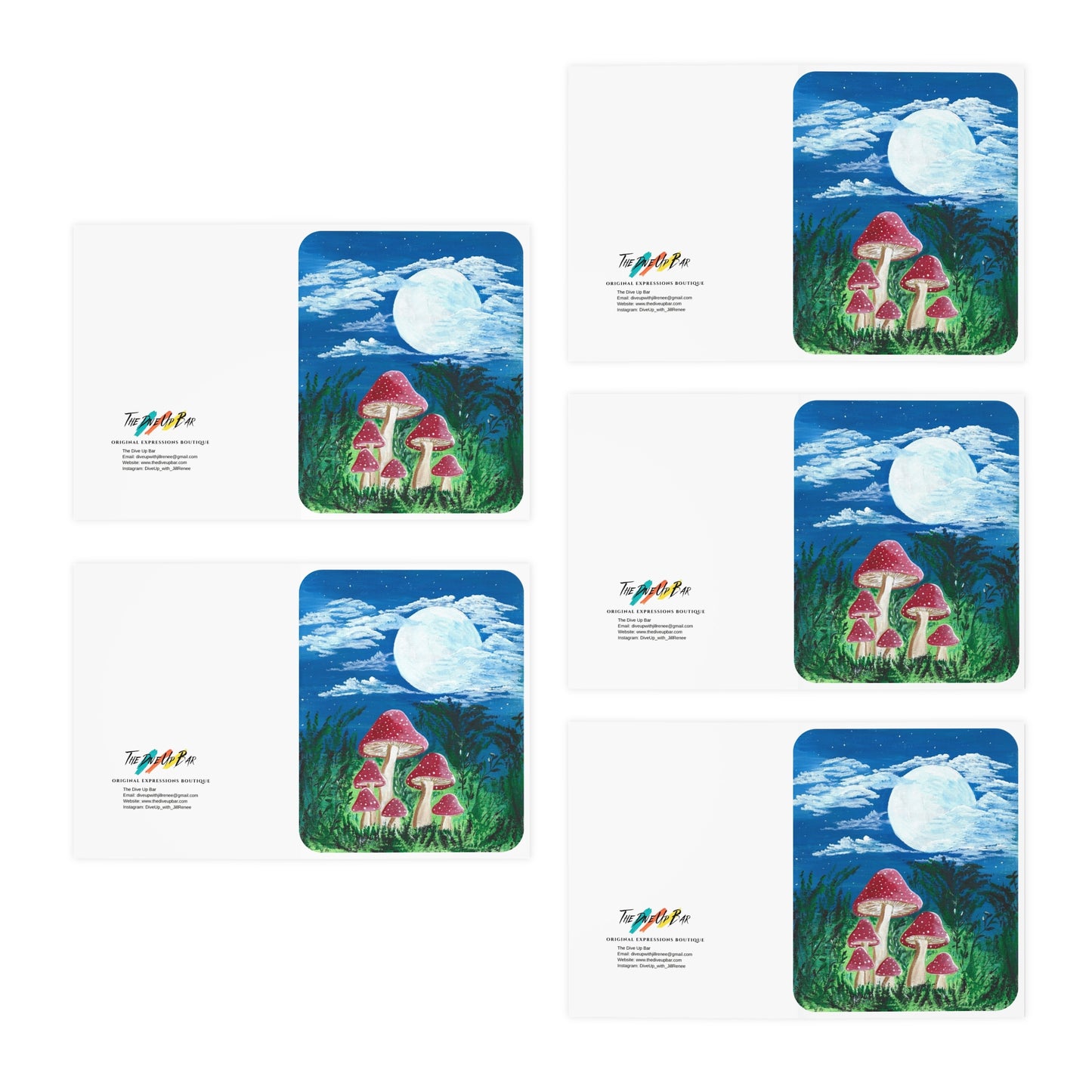 Greeting Card Set - Magically Moonlit Mushrooms (5-Pack)