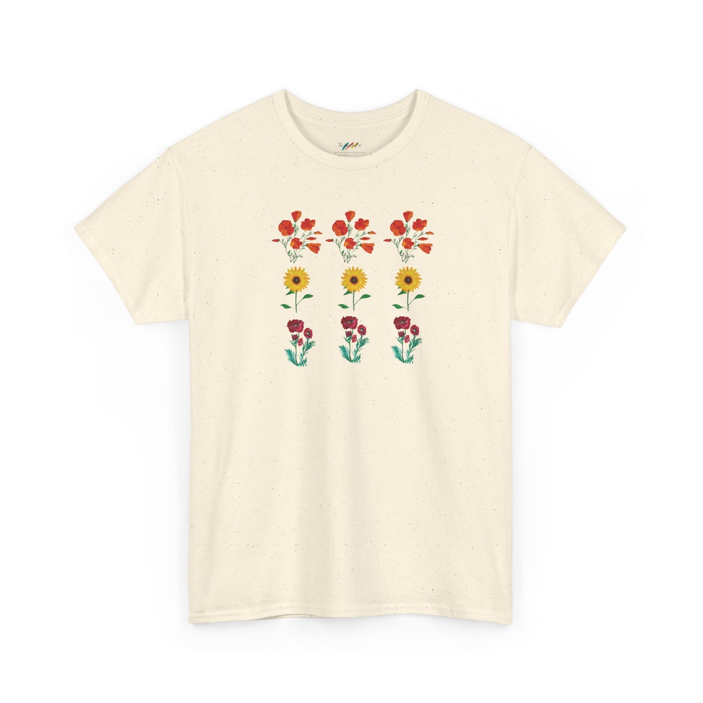 Floral Trio T-Shirt, California Poppies, Sunflowers, Trendy Casual Tee, Unisex Heavy Cotton, Summer Fashion