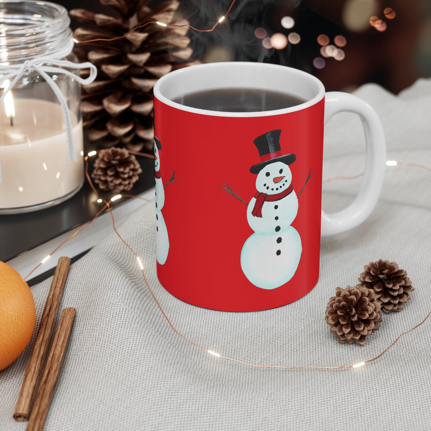 Festive Snowman Mug - Holiday Gift for Hot Cocoa Lovers, Christmas Decor, Winter Cheer, Cute Ceramic Cup