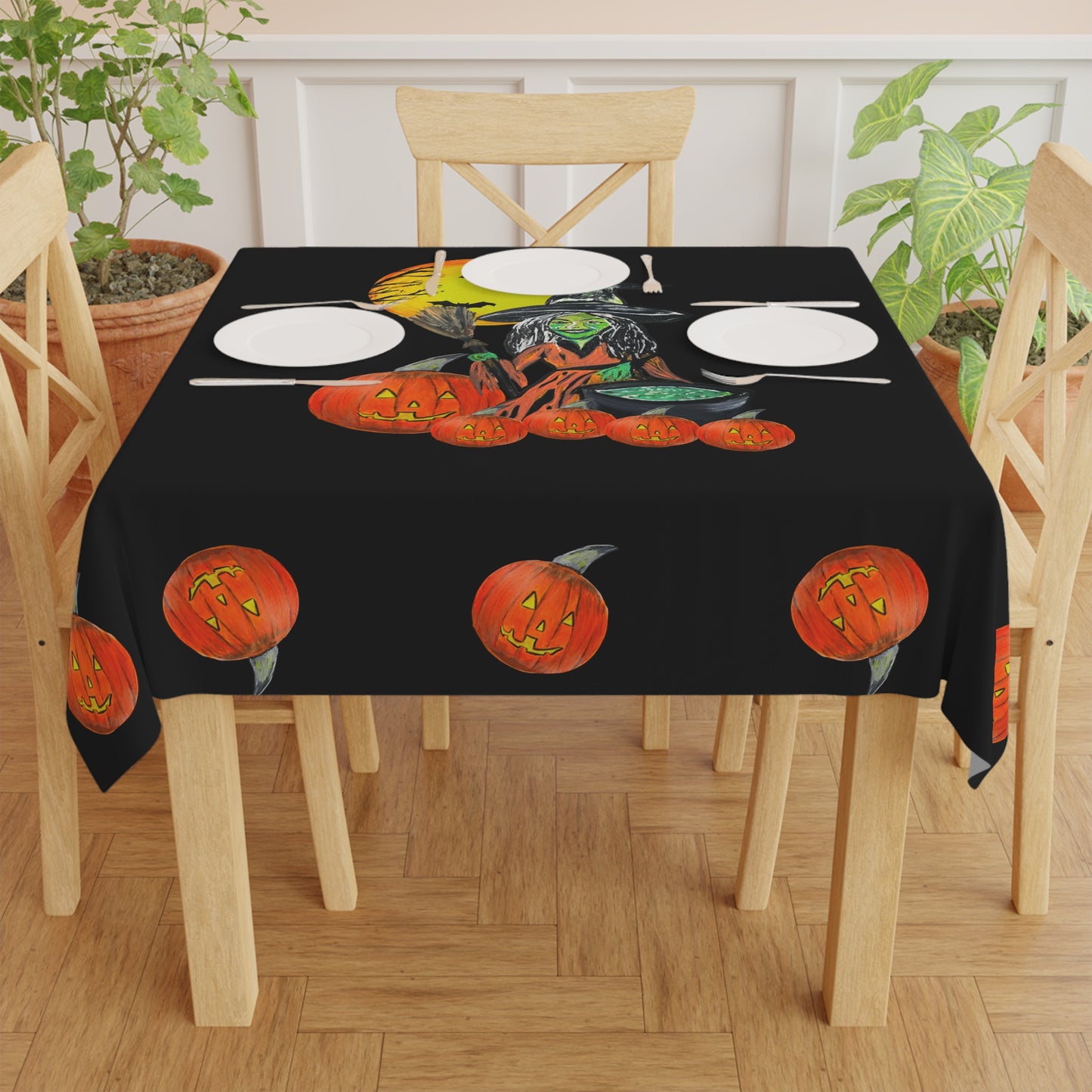 Halloween Tablecloth, Festive Fall Home Decor for Halloween Parties, Spooky Setting, Autumn Decoration, Witchy Jack'o'lantern