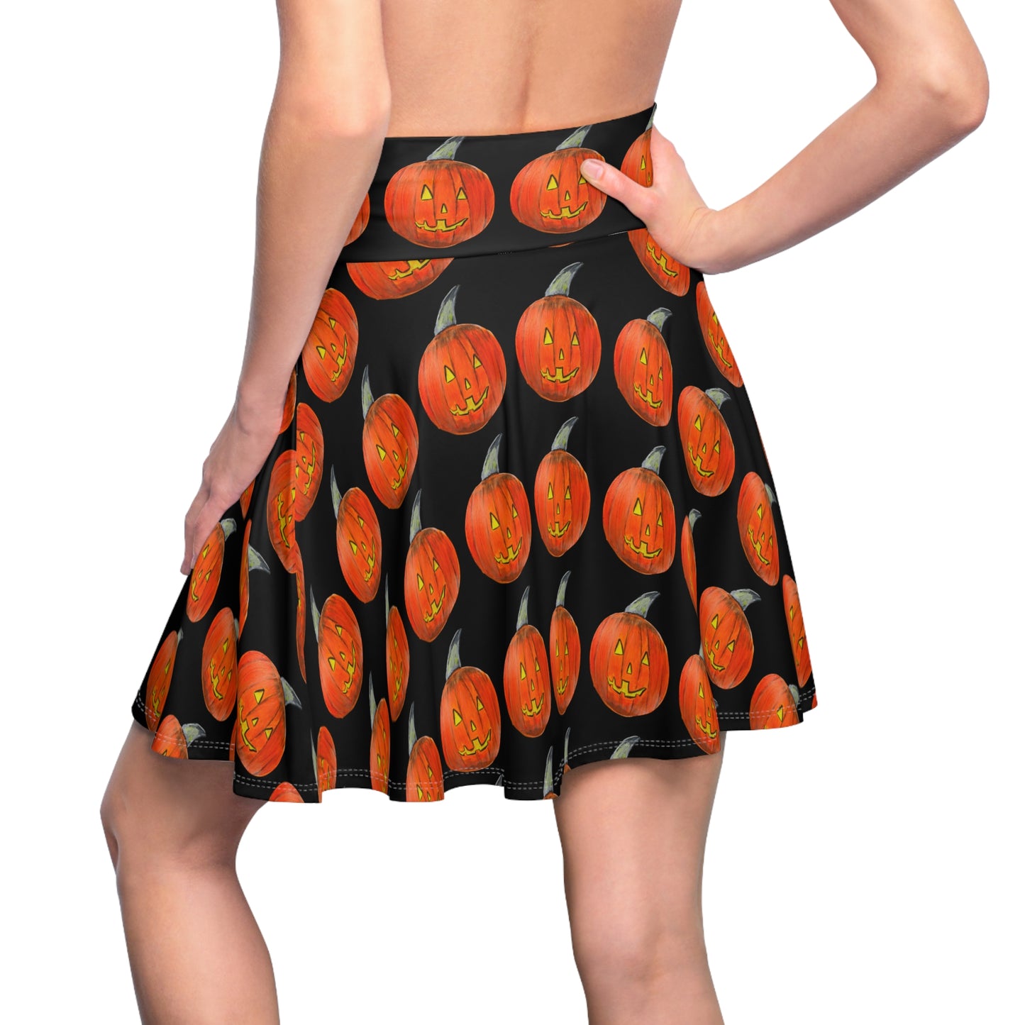 Jack-o'lantern Pattern Skater Skirt, Halloween Fashion, Cute Trendy Casual Women's Skirt, Halloween Costume, Pumpkin Patterned Women's