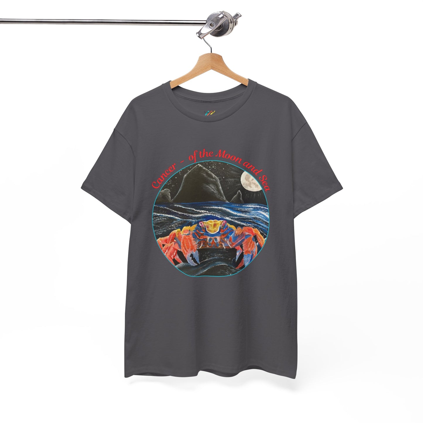 Cancer of the Moon and Sea Heavy Cotton Tee - inspirational colorful zodiac design