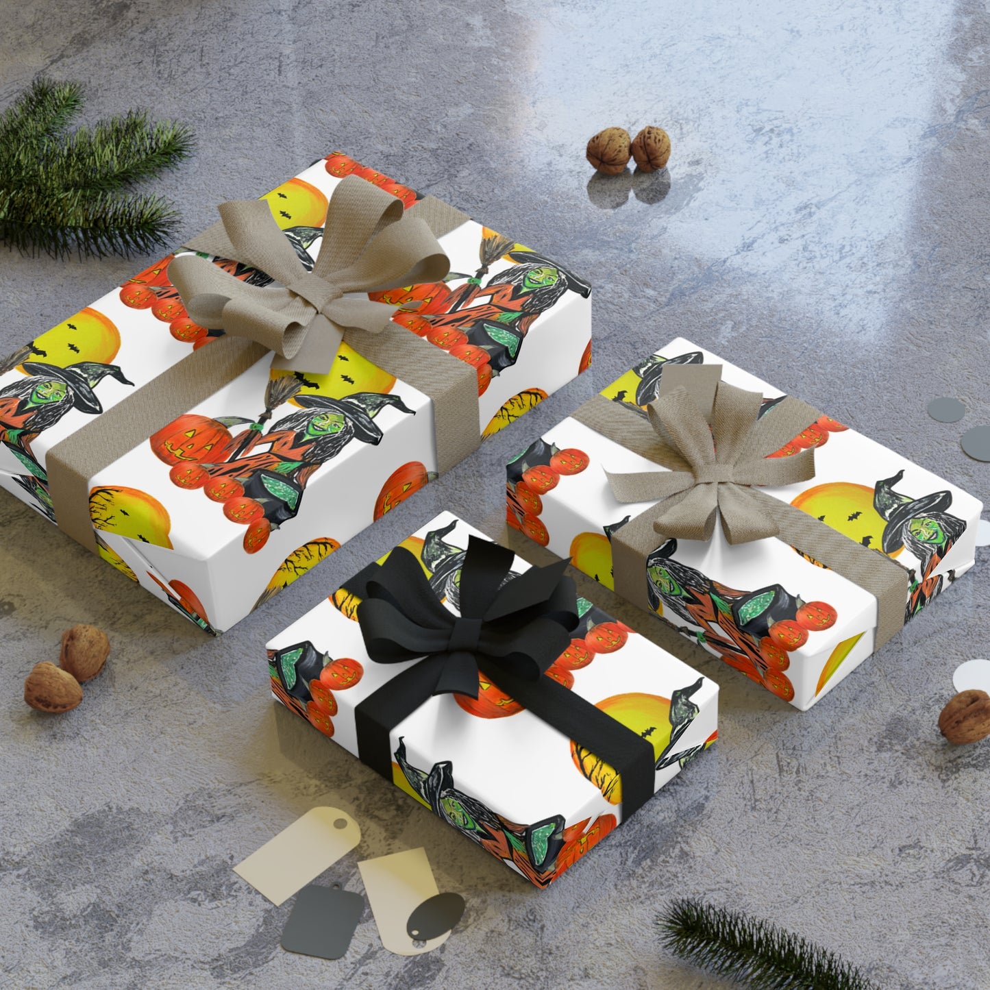 Gift Wrapping Paper Rolls, Halloween Witch Moon Jack-o'lanterns, Spooky Gift Wrap, 1pc, Festive Halloween Decor, Holiday Wrapping Paper,