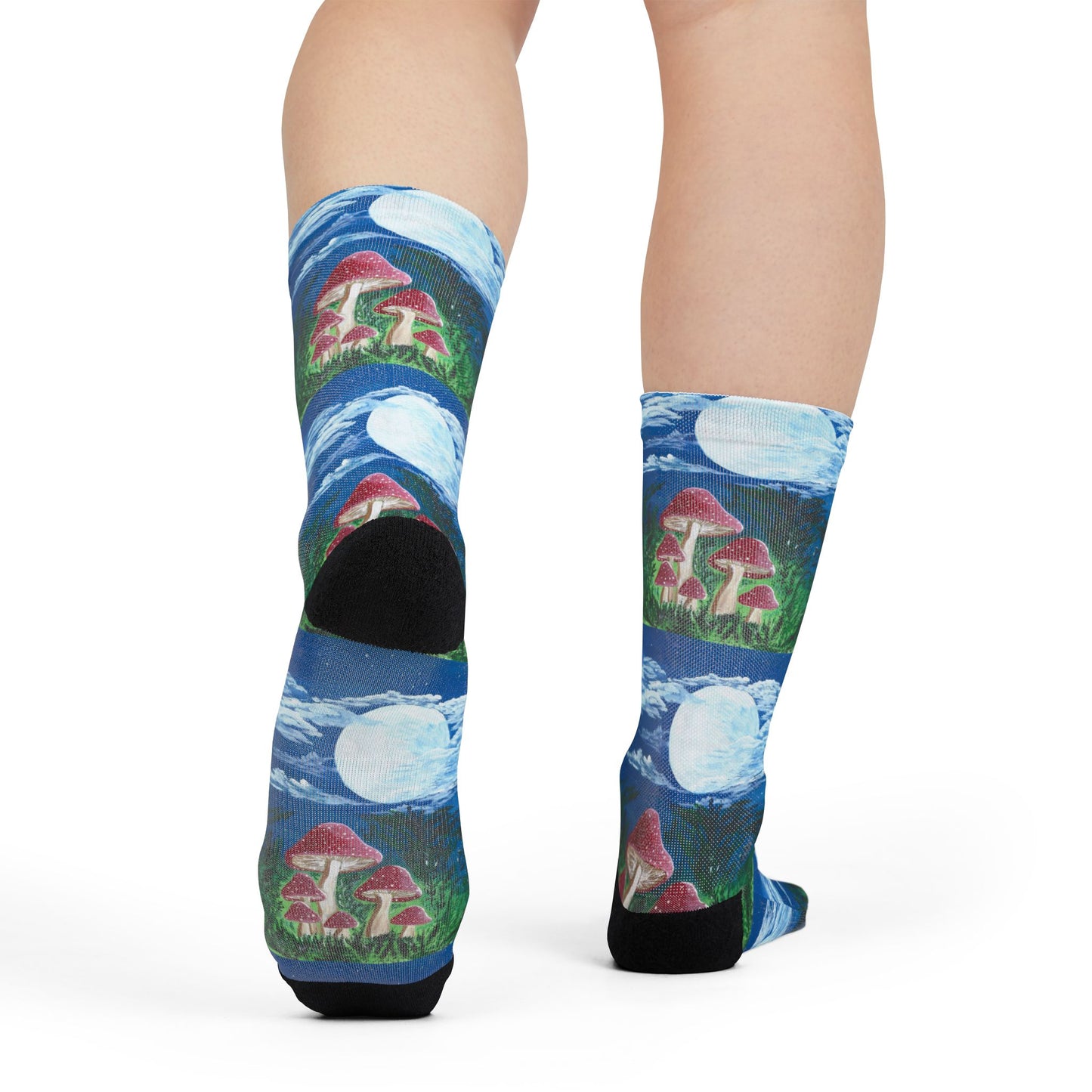Whimsical Magically Moonlit Mushroom Crew Socks | Gift for Nature Lovers, Cozy Apparel, Unique Sock , Perfect for Hiking, Pajama Parties
