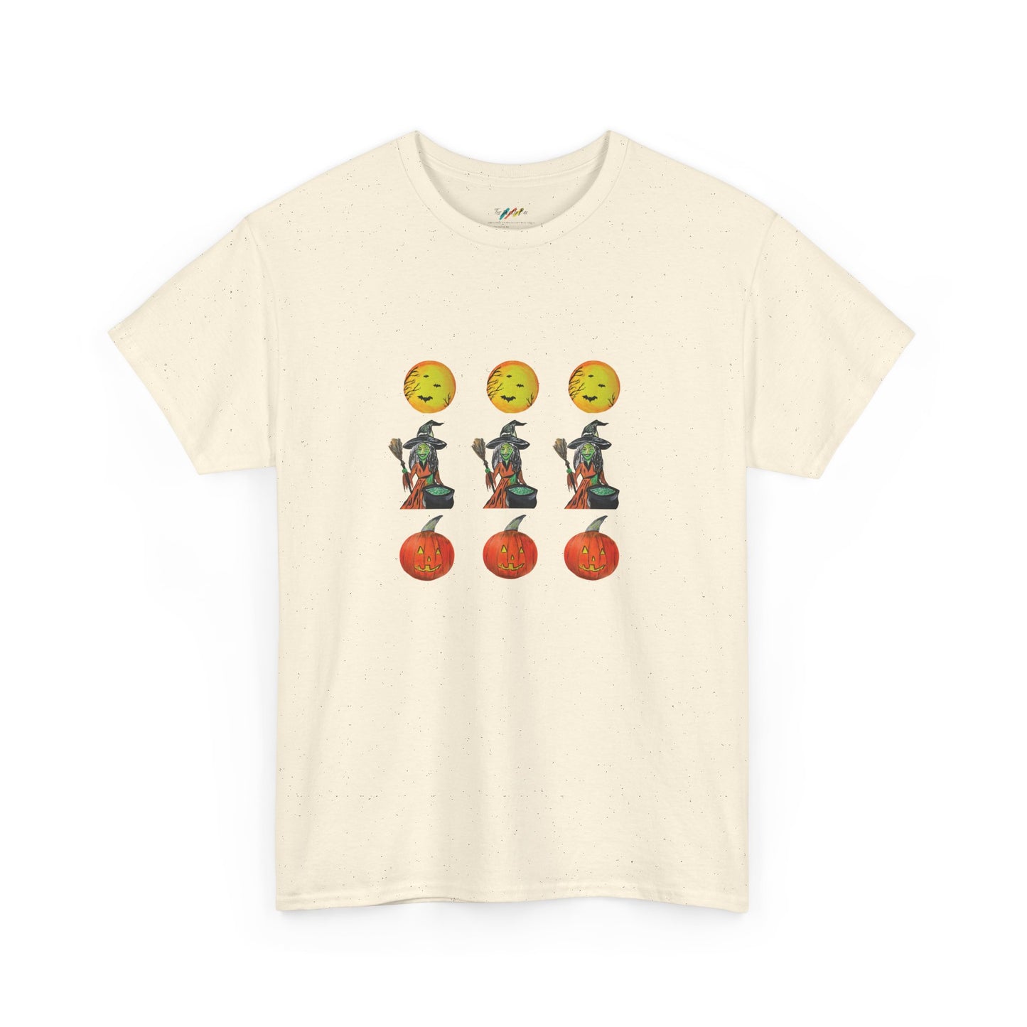 Halloween Tee - Moons, witches, and jacko'lanterns - Unisex Heavy Cotton