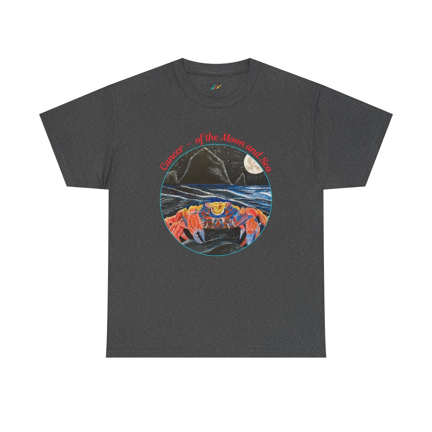 Cancer of the Moon and Sea Heavy Cotton Tee - inspirational colorful zodiac design