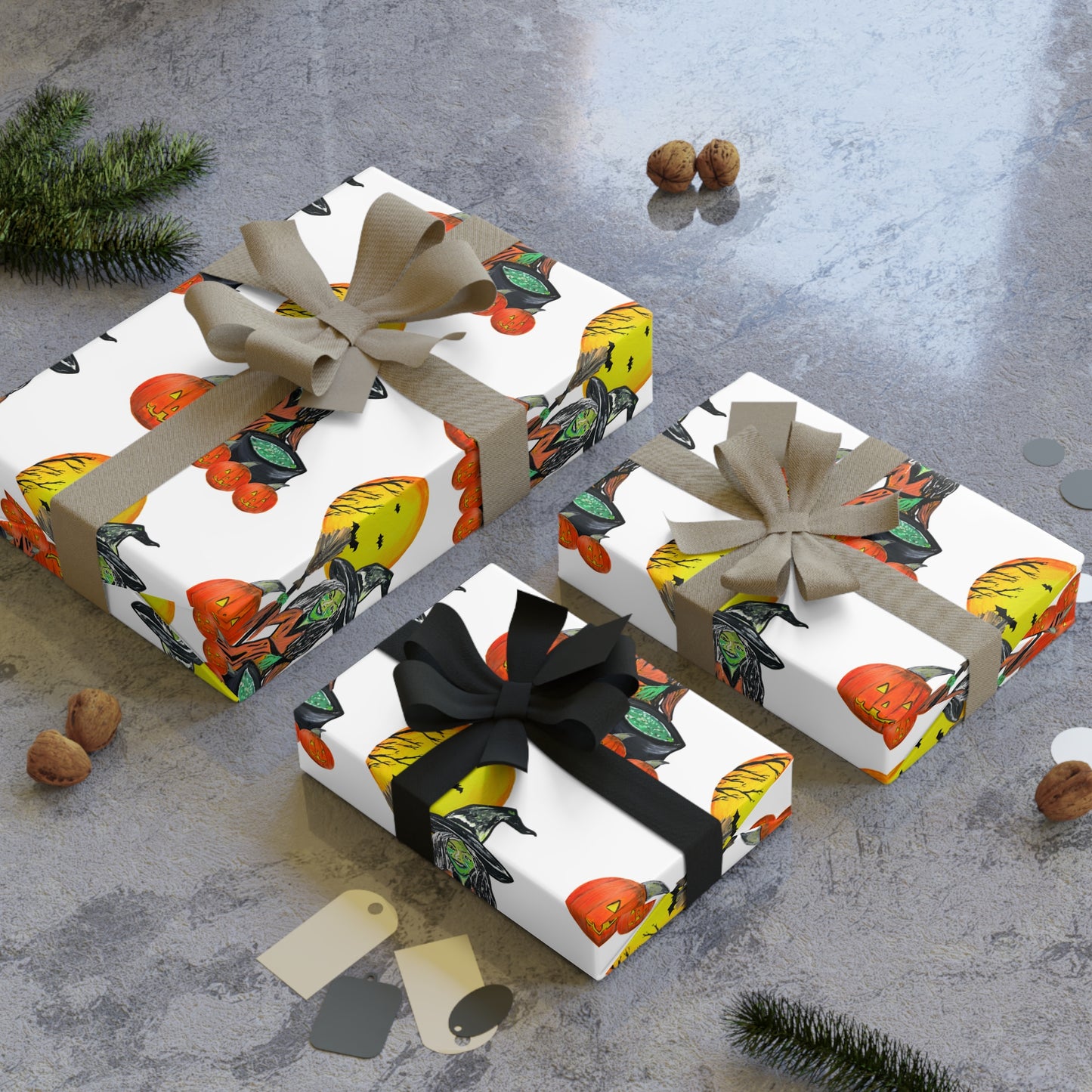 Gift Wrapping Paper Rolls, Halloween Witch Moon Jack-o'lanterns, Spooky Gift Wrap, 1pc, Festive Halloween Decor, Holiday Wrapping Paper,