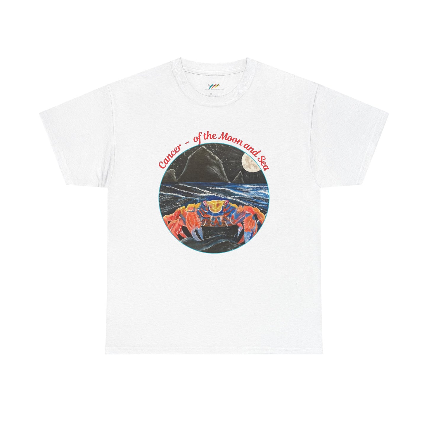 Cancer of the Moon and Sea Heavy Cotton Tee - inspirational colorful zodiac design