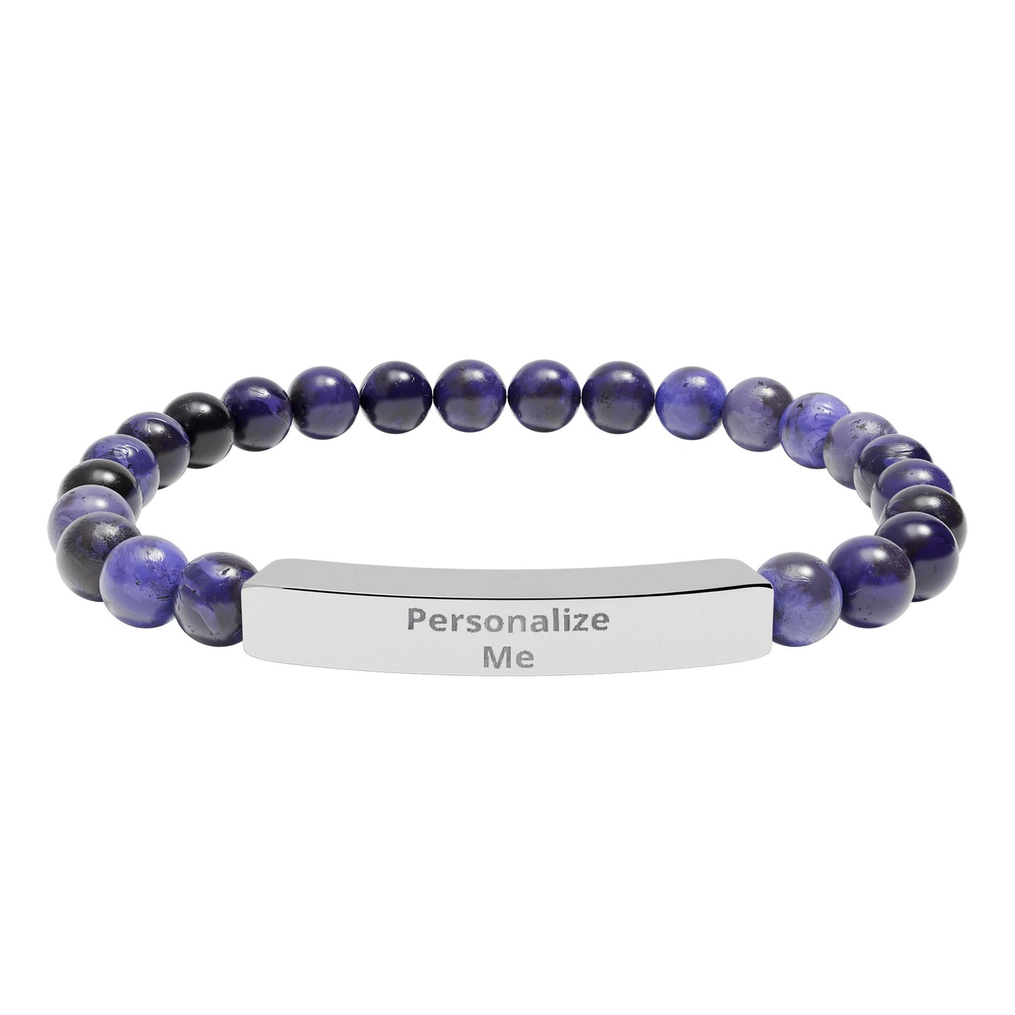 Engravable Natural Stone Bead Stretch Bracelet | Personalized Bar Bracelet