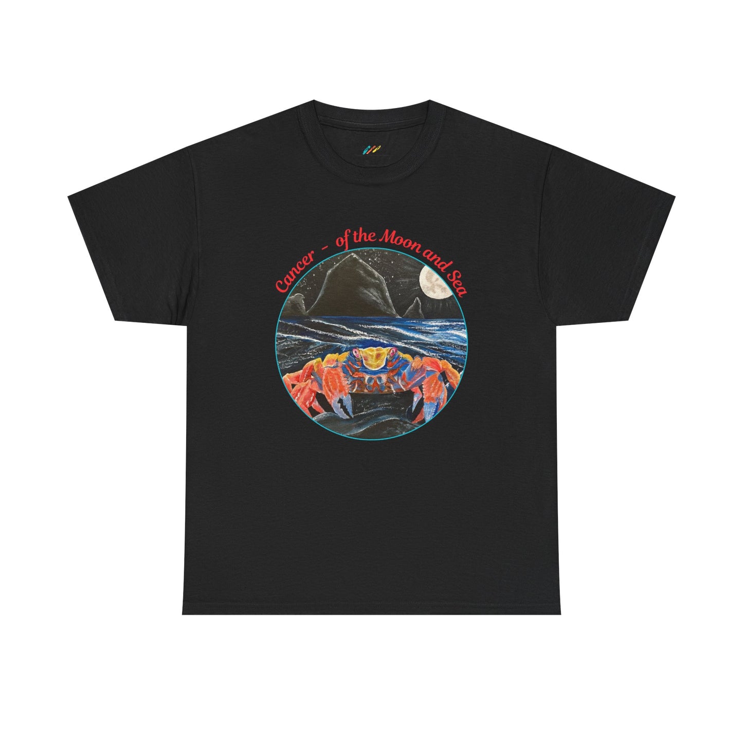 Cancer of the Moon and Sea Heavy Cotton Tee - inspirational colorful zodiac design