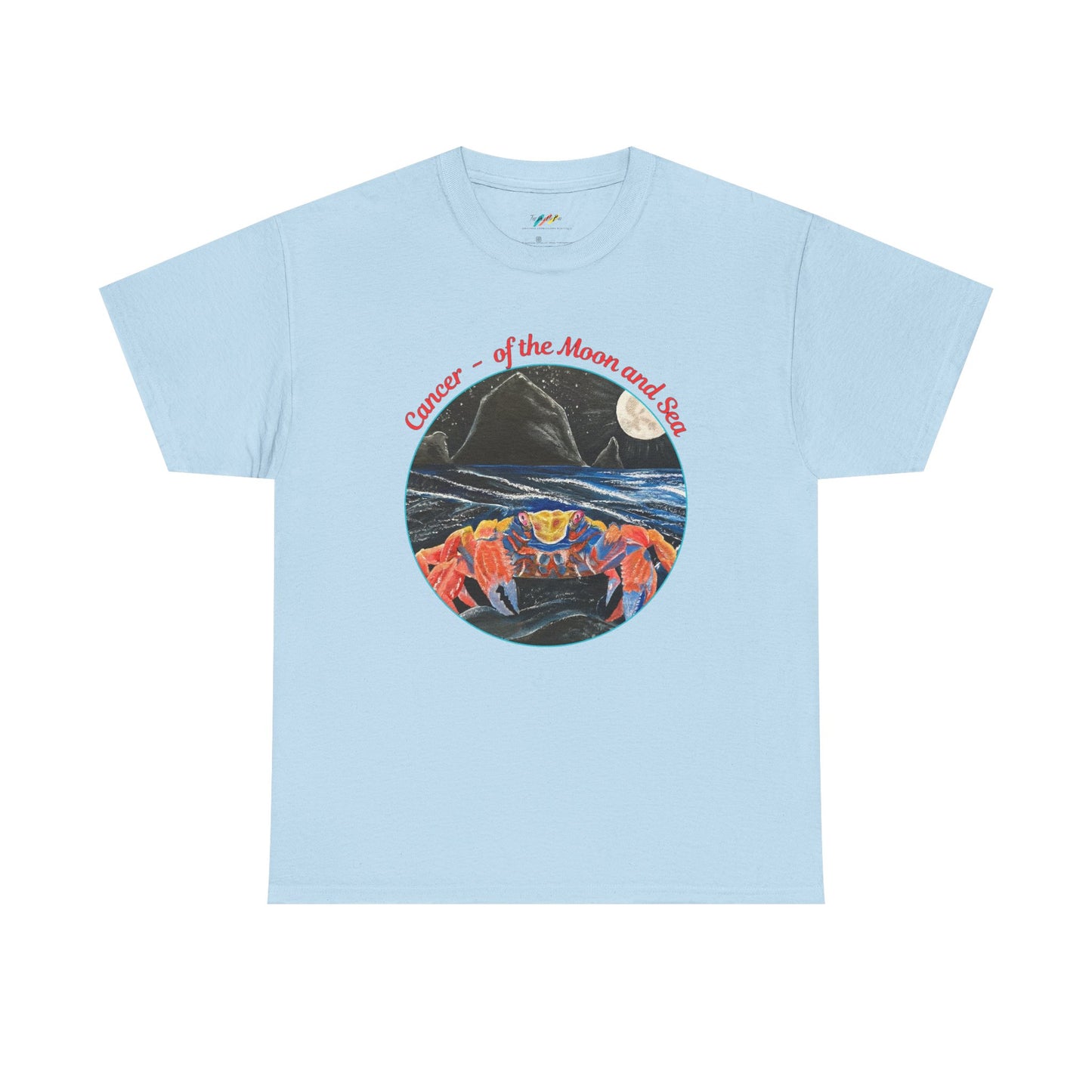 Cancer of the Moon and Sea Heavy Cotton Tee - inspirational colorful zodiac design