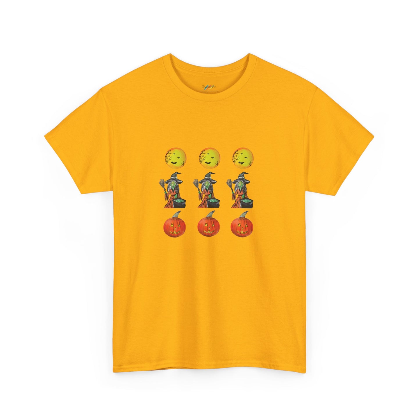 Halloween Tee - Moons, witches, and jacko'lanterns - Unisex Heavy Cotton