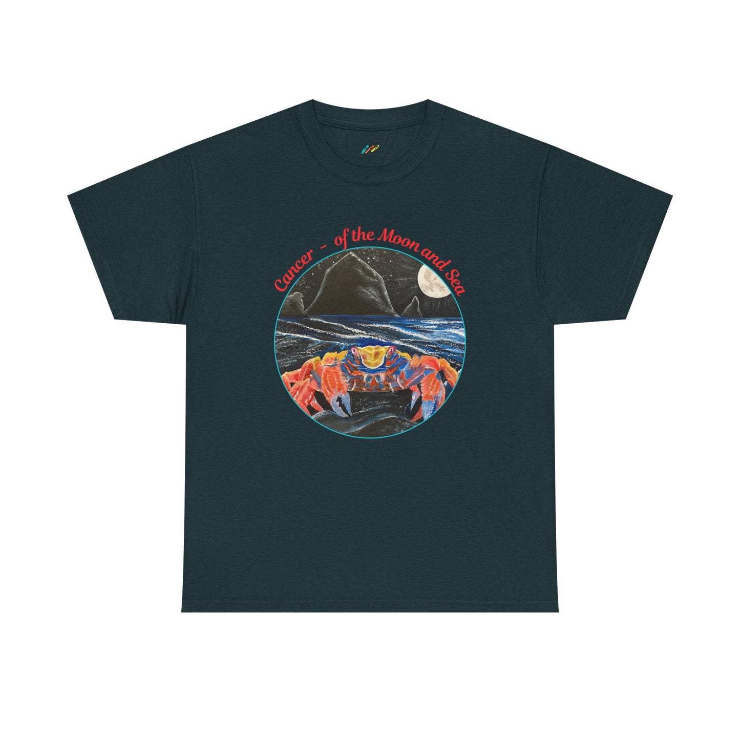 Cancer of the Moon and Sea Heavy Cotton Tee - inspirational colorful zodiac design