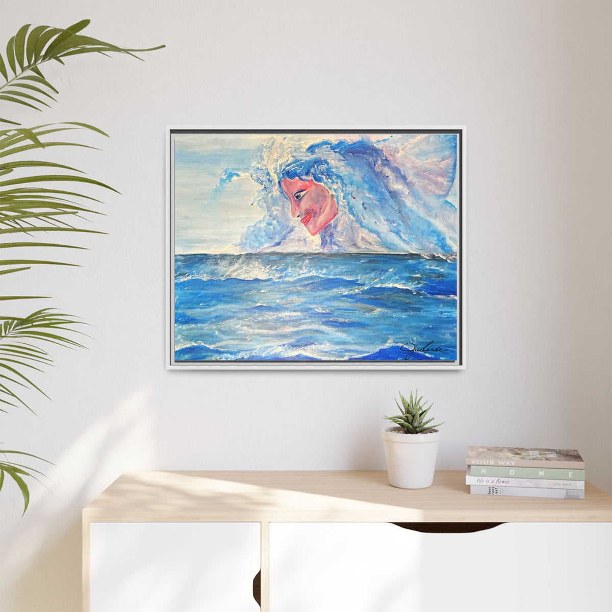 Iridessa - Ocean Spirit Framed Canvas Art — Ethereal Sea Goddess Painting