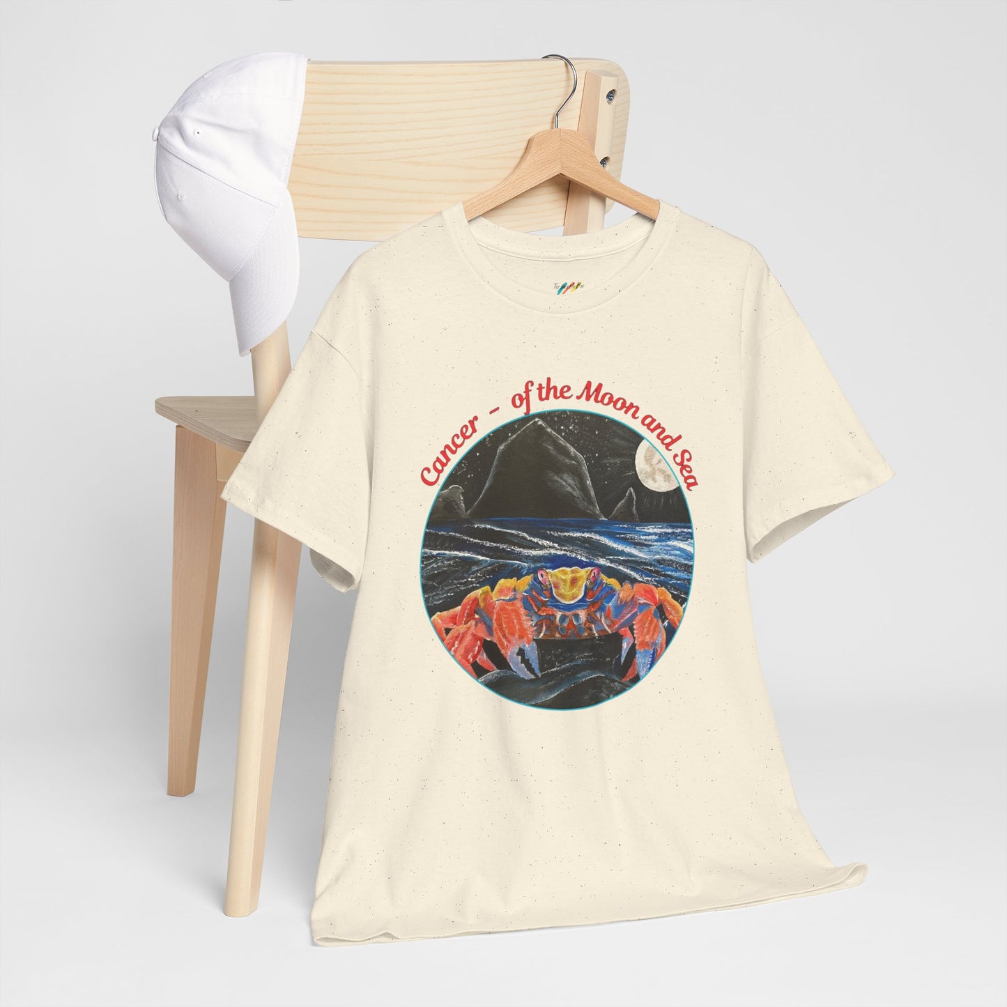 Cancer of the Moon and Sea Heavy Cotton Tee - inspirational colorful zodiac design