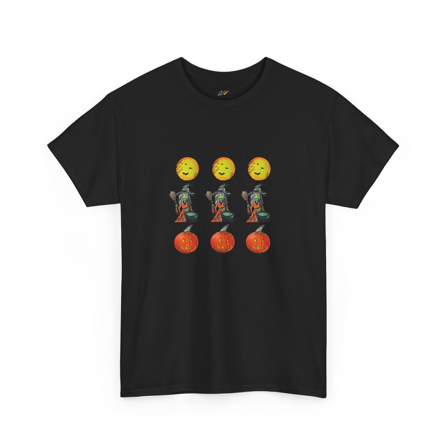 Halloween Tee - Moons, witches, and jacko'lanterns - Unisex Heavy Cotton