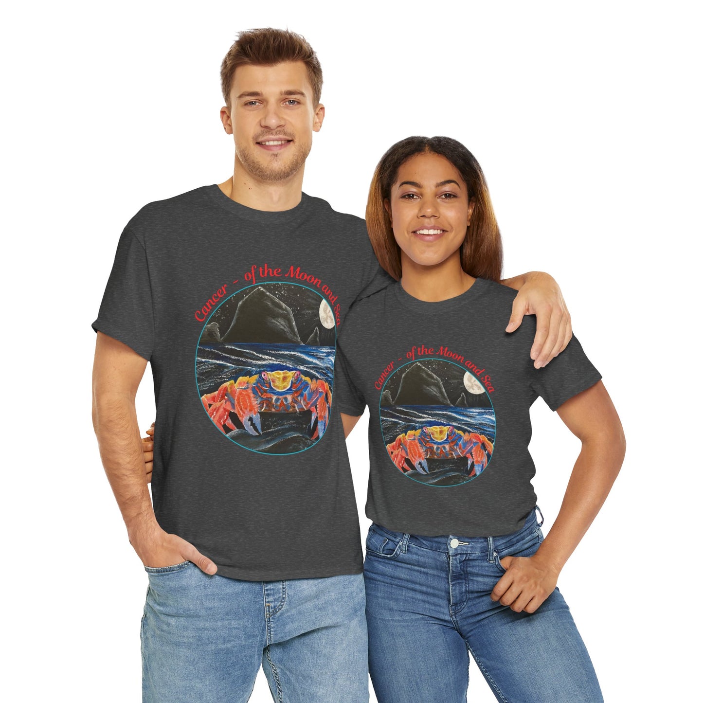 Cancer of the Moon and Sea Heavy Cotton Tee - inspirational colorful zodiac design