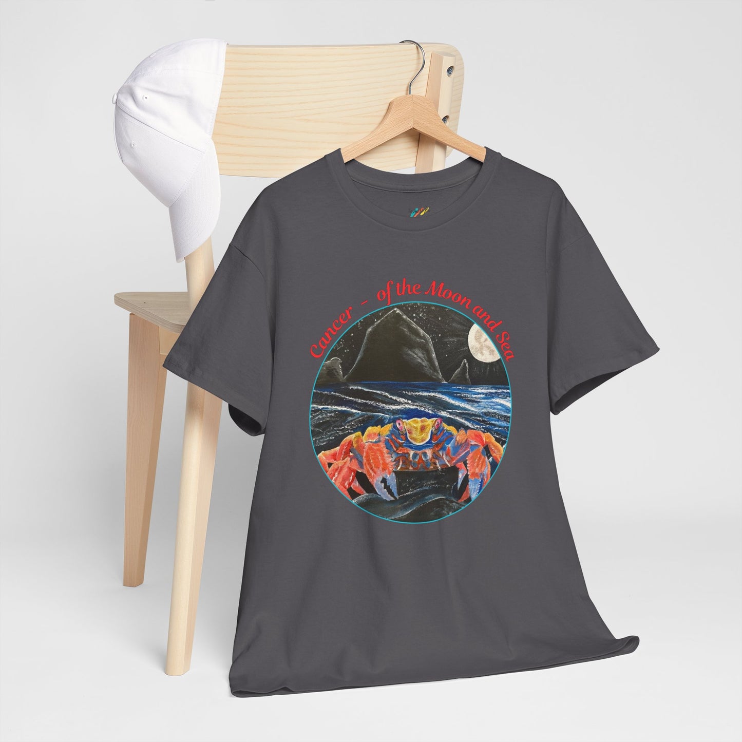 Cancer of the Moon and Sea Heavy Cotton Tee - inspirational colorful zodiac design