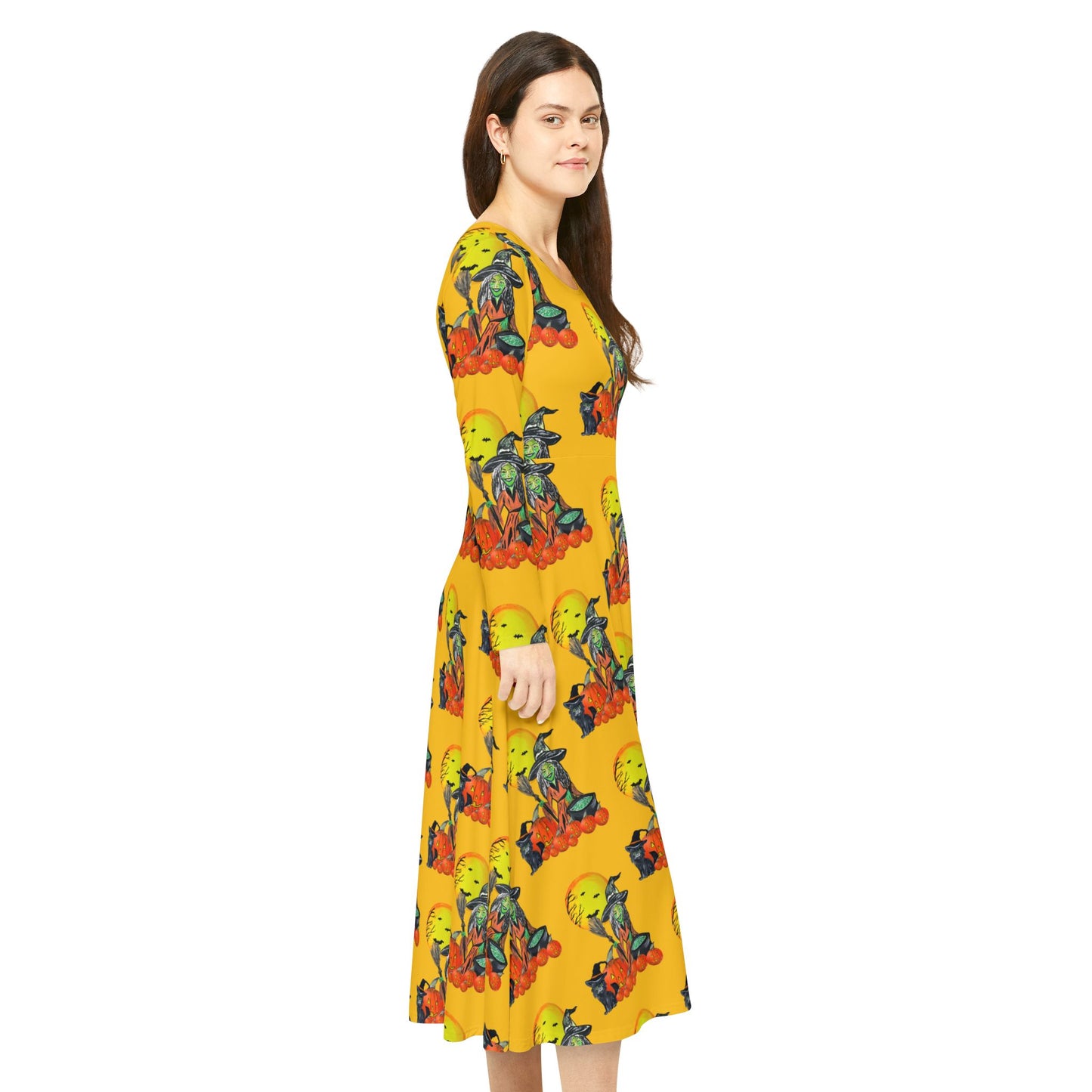 Bohemian Halloween Dance Dress, Women's Costume Party Attire, Fall Festival Outfit, Playful Chic Original Long Sleeve Dress
