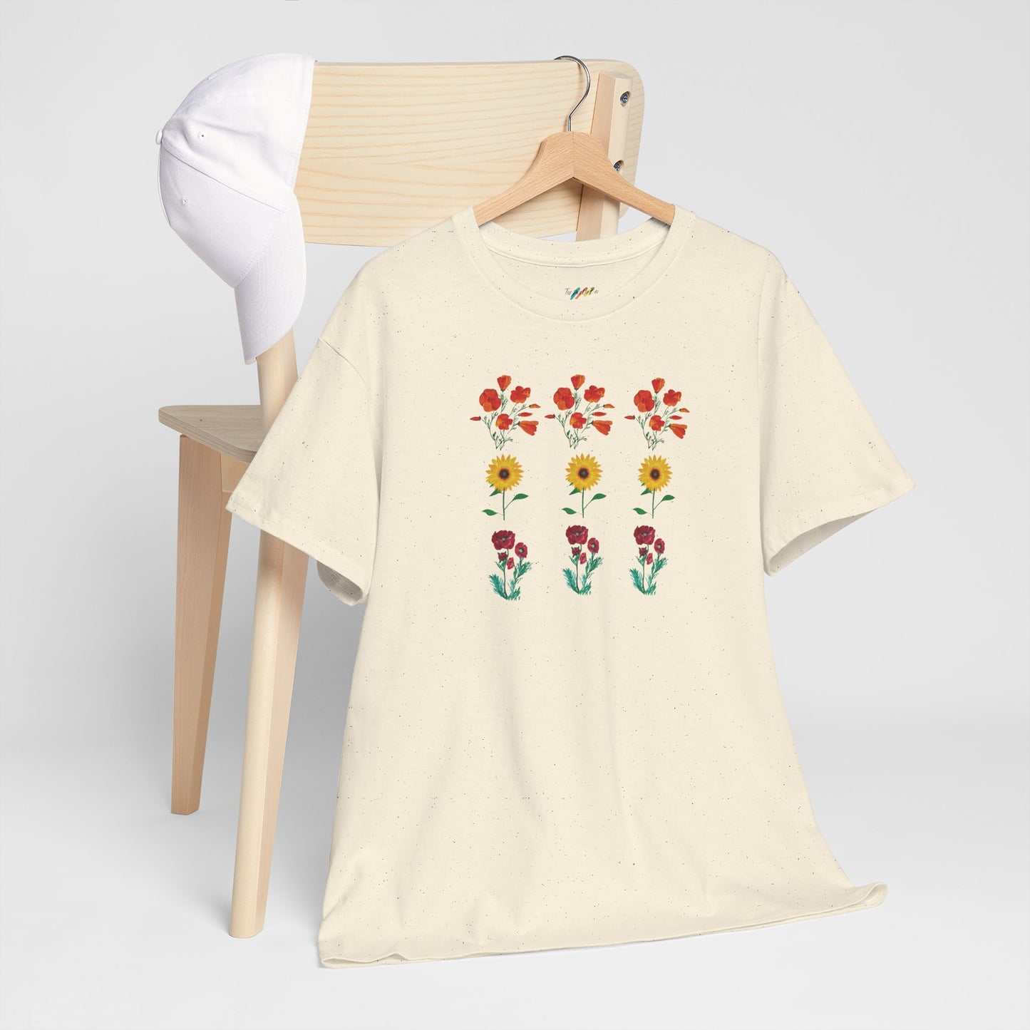 Floral Trio T-Shirt, California Poppies, Sunflowers, Trendy Casual Tee, Unisex Heavy Cotton, Summer Fashion