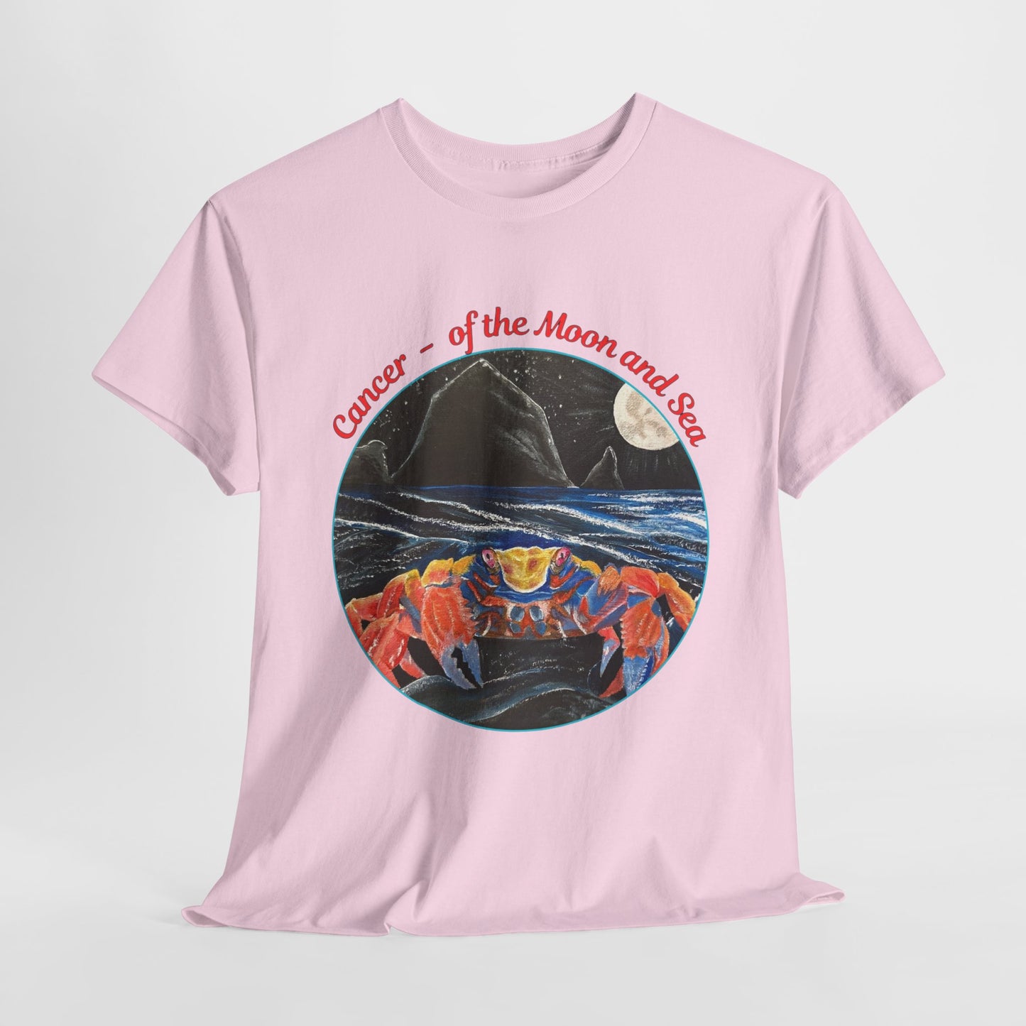 Cancer of the Moon and Sea Heavy Cotton Tee - inspirational colorful zodiac design
