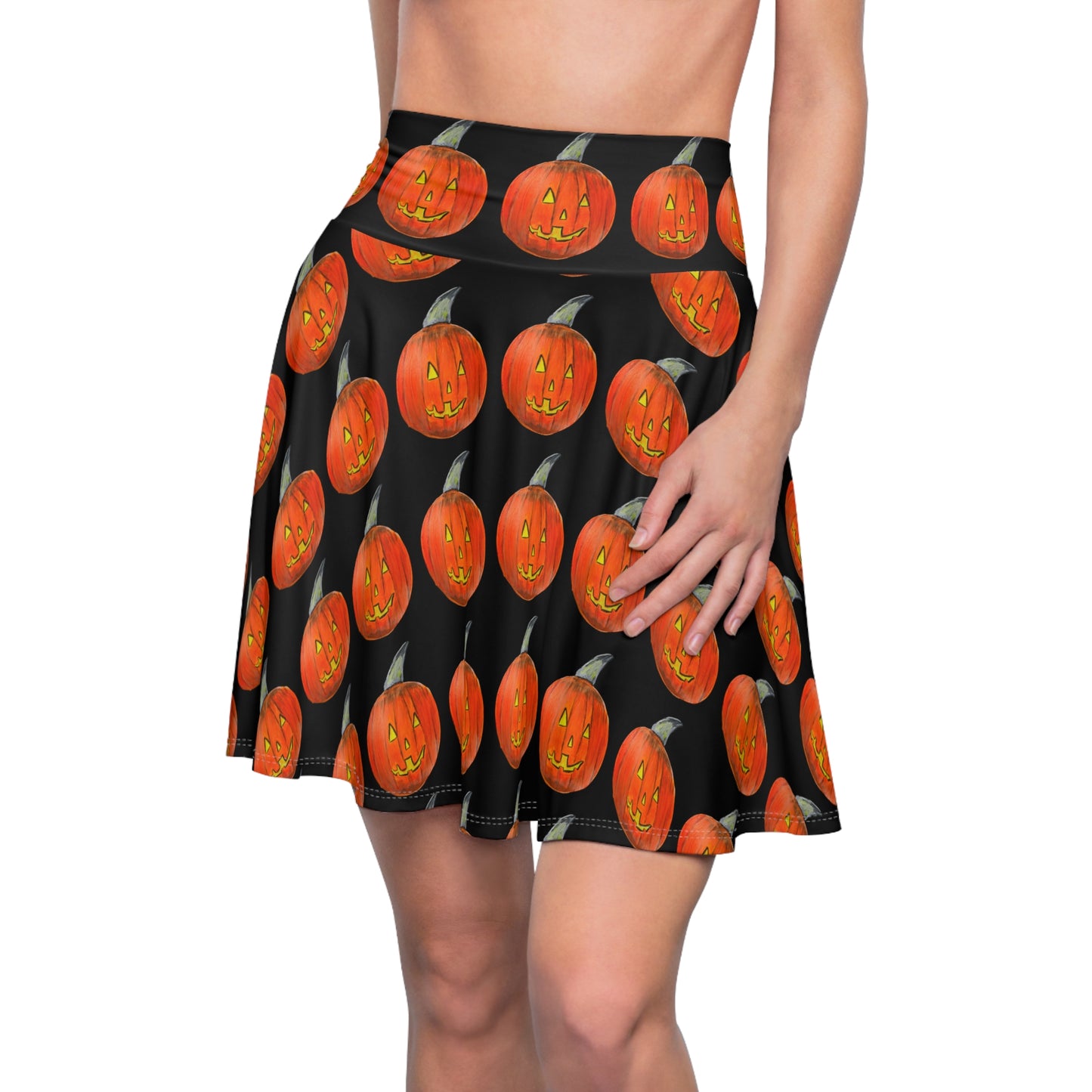 Jack-o'lantern Pattern Skater Skirt, Halloween Fashion, Cute Trendy Casual Women's Skirt, Halloween Costume, Pumpkin Patterned Women's