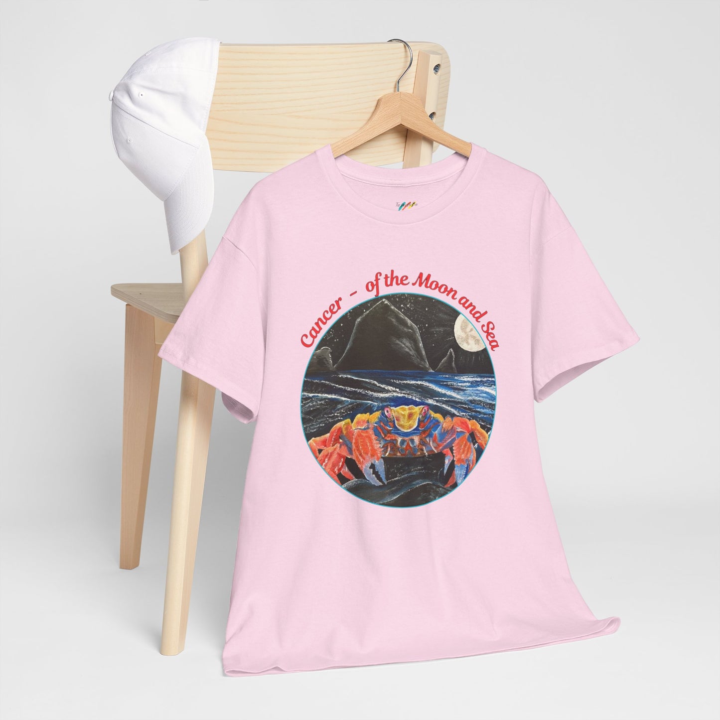 Cancer of the Moon and Sea Heavy Cotton Tee - inspirational colorful zodiac design