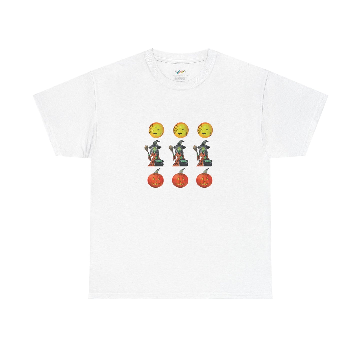 Halloween Tee - Moons, witches, and jacko'lanterns - Unisex Heavy Cotton