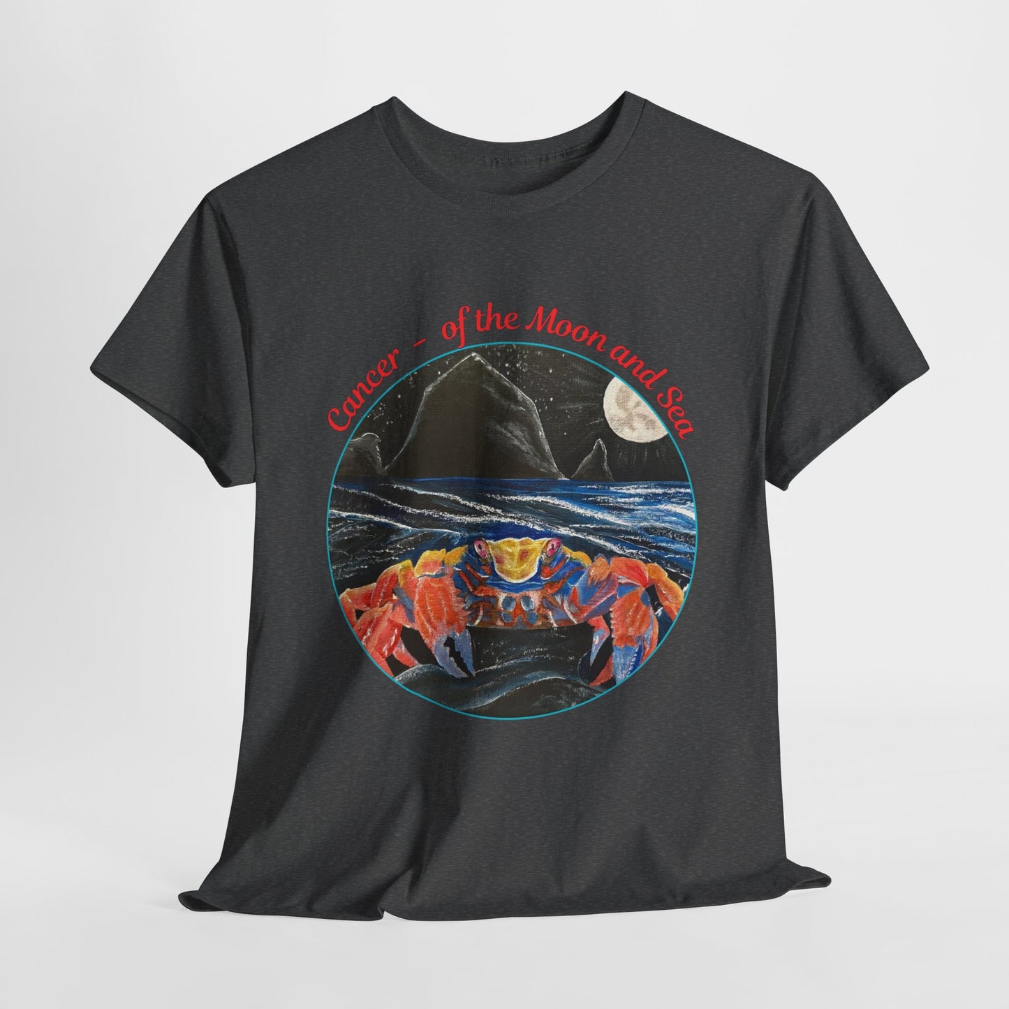 Cancer of the Moon and Sea Heavy Cotton Tee - inspirational colorful zodiac design
