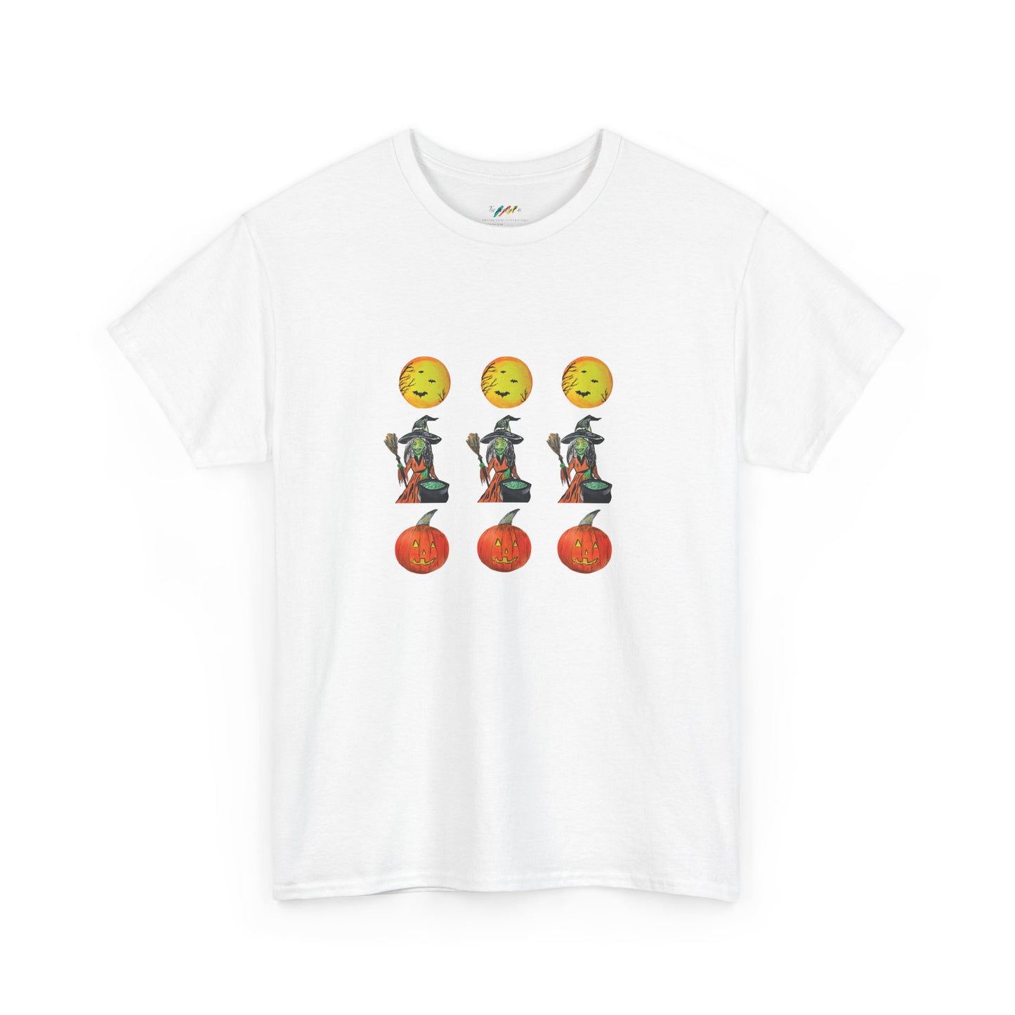 Halloween Tee - Moons, witches, and jacko'lanterns - Unisex Heavy Cotton