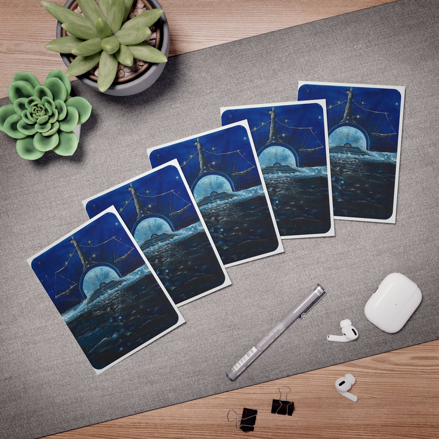 Zodiac Collection Greeting Cards, Libra Cards - 5 Pack, original-Design Note Cards, Astrology Stationery Set, Birthday Cards Pack